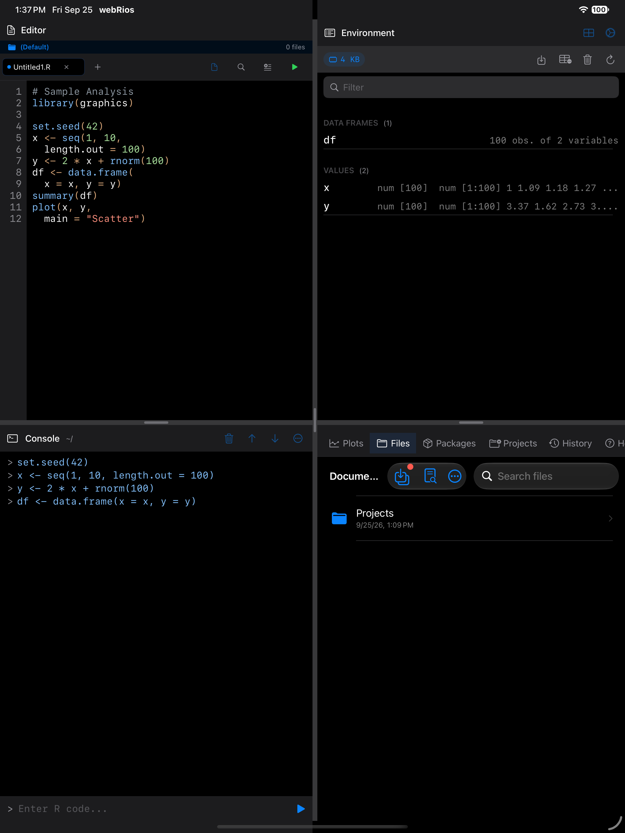 The file browser at the Documents root on iPad