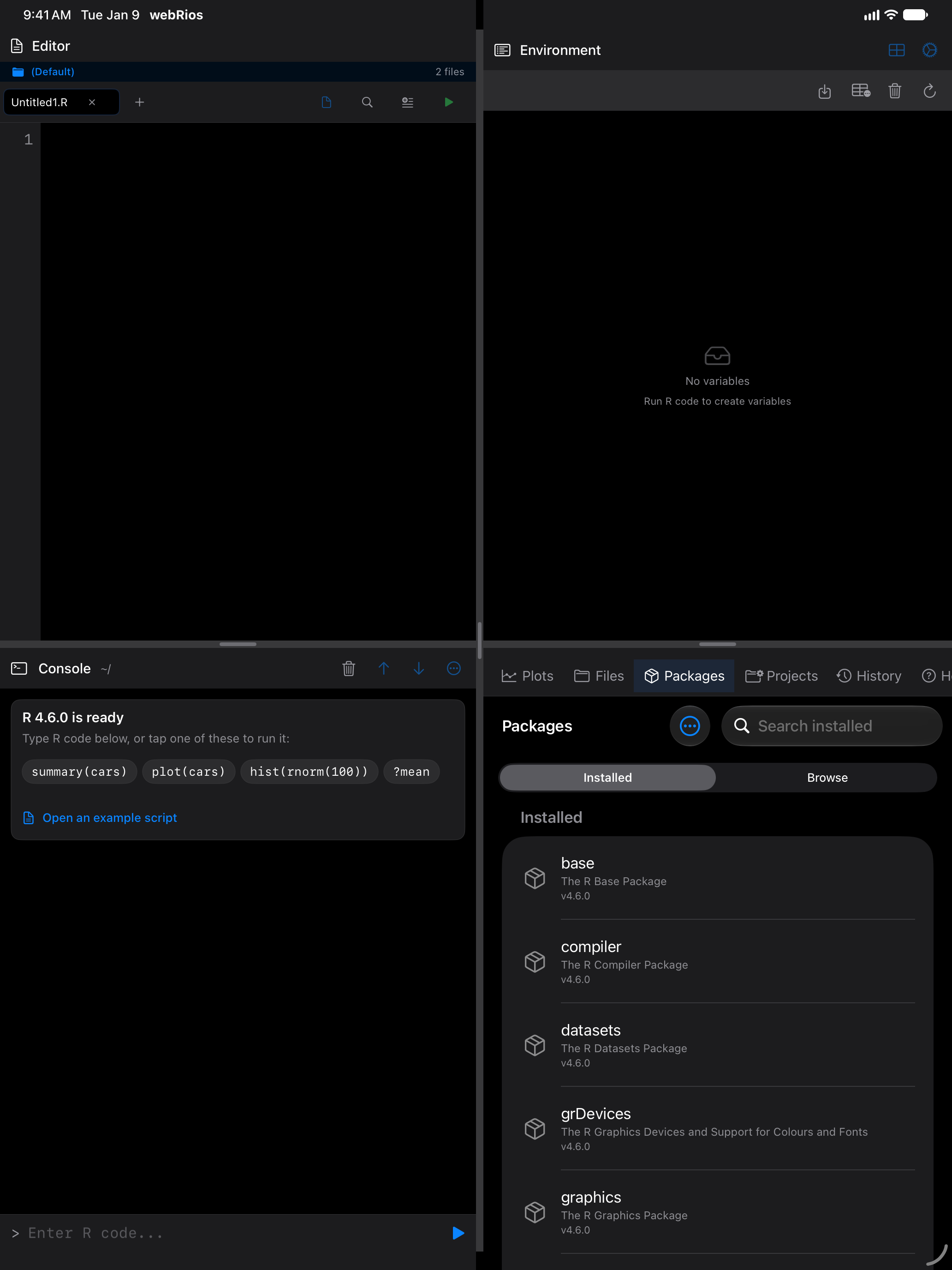 The Packages tab on iPad