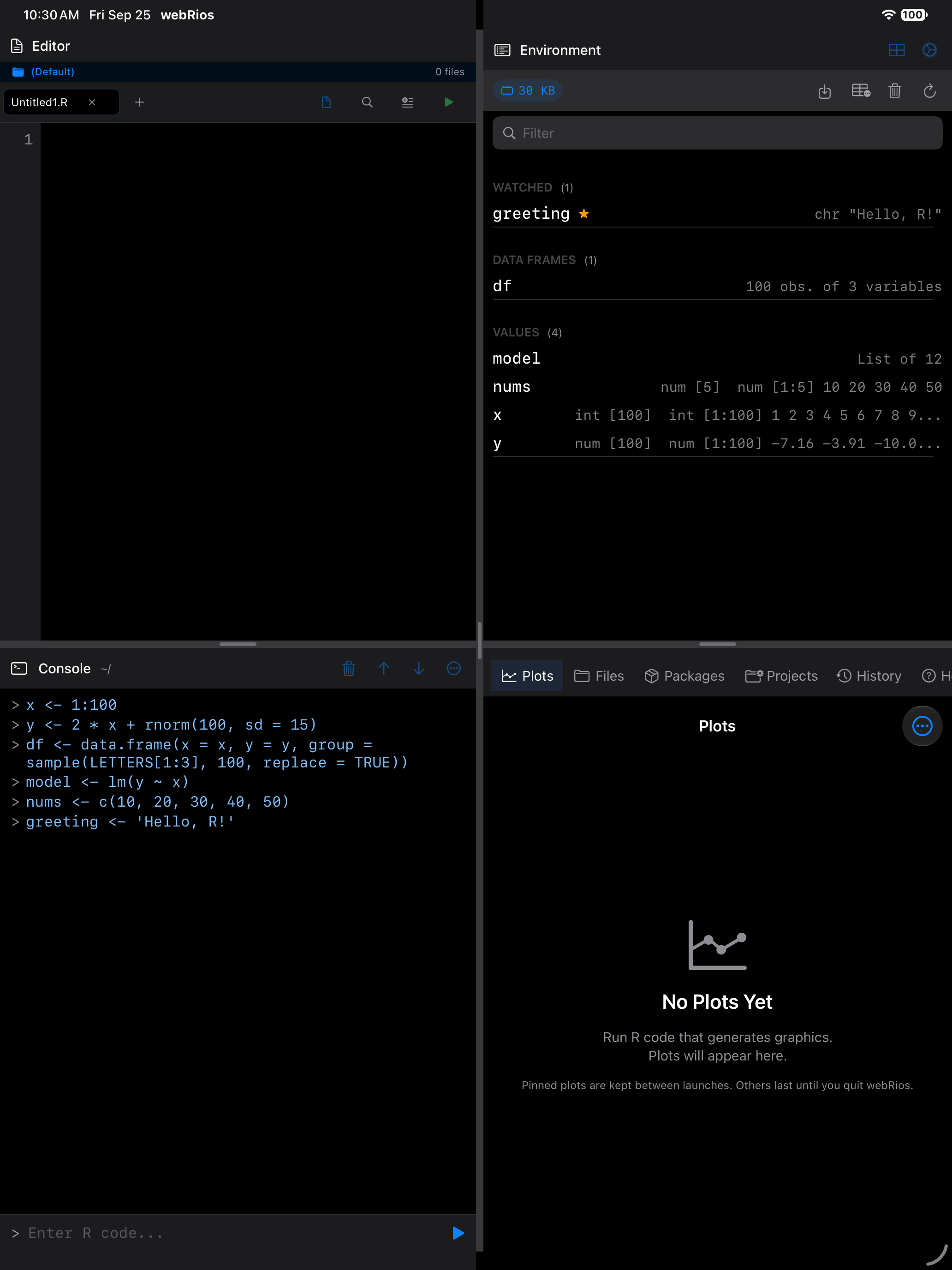 The four-pane workspace with the panes resized on iPad