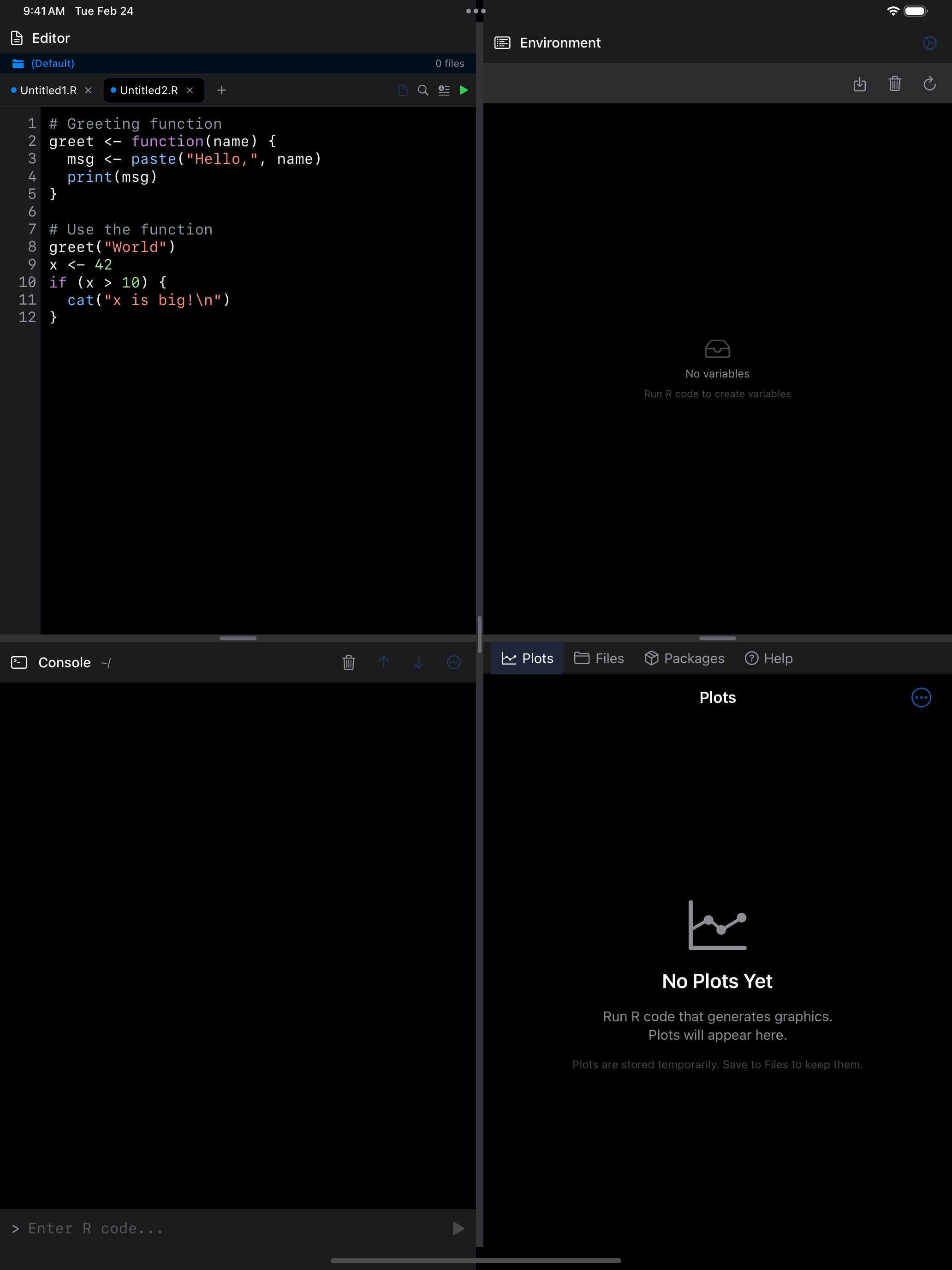 R code with syntax highlighting on iPad
