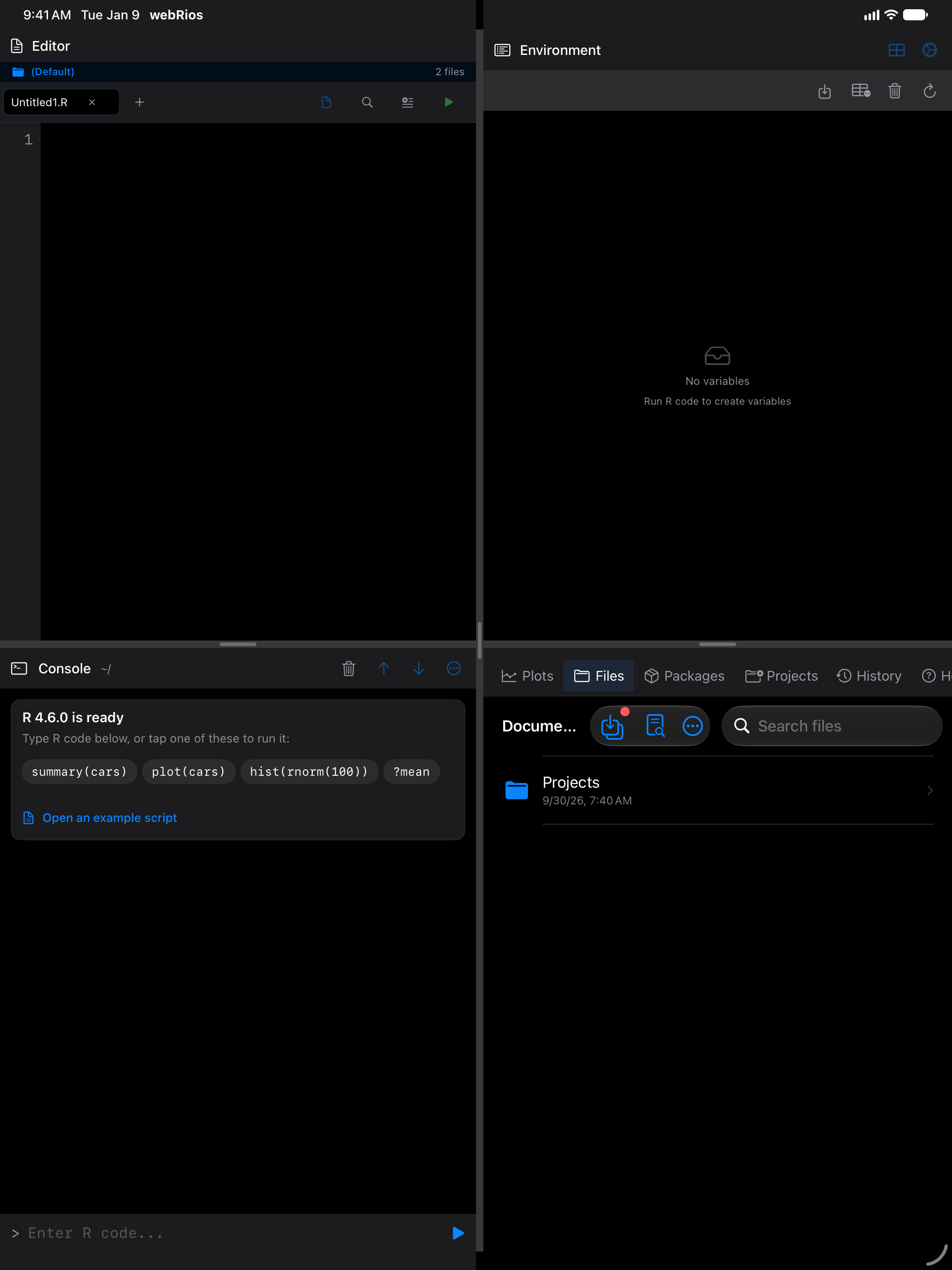 Files toolbar with the shared files notification badge on iPad in dark mode