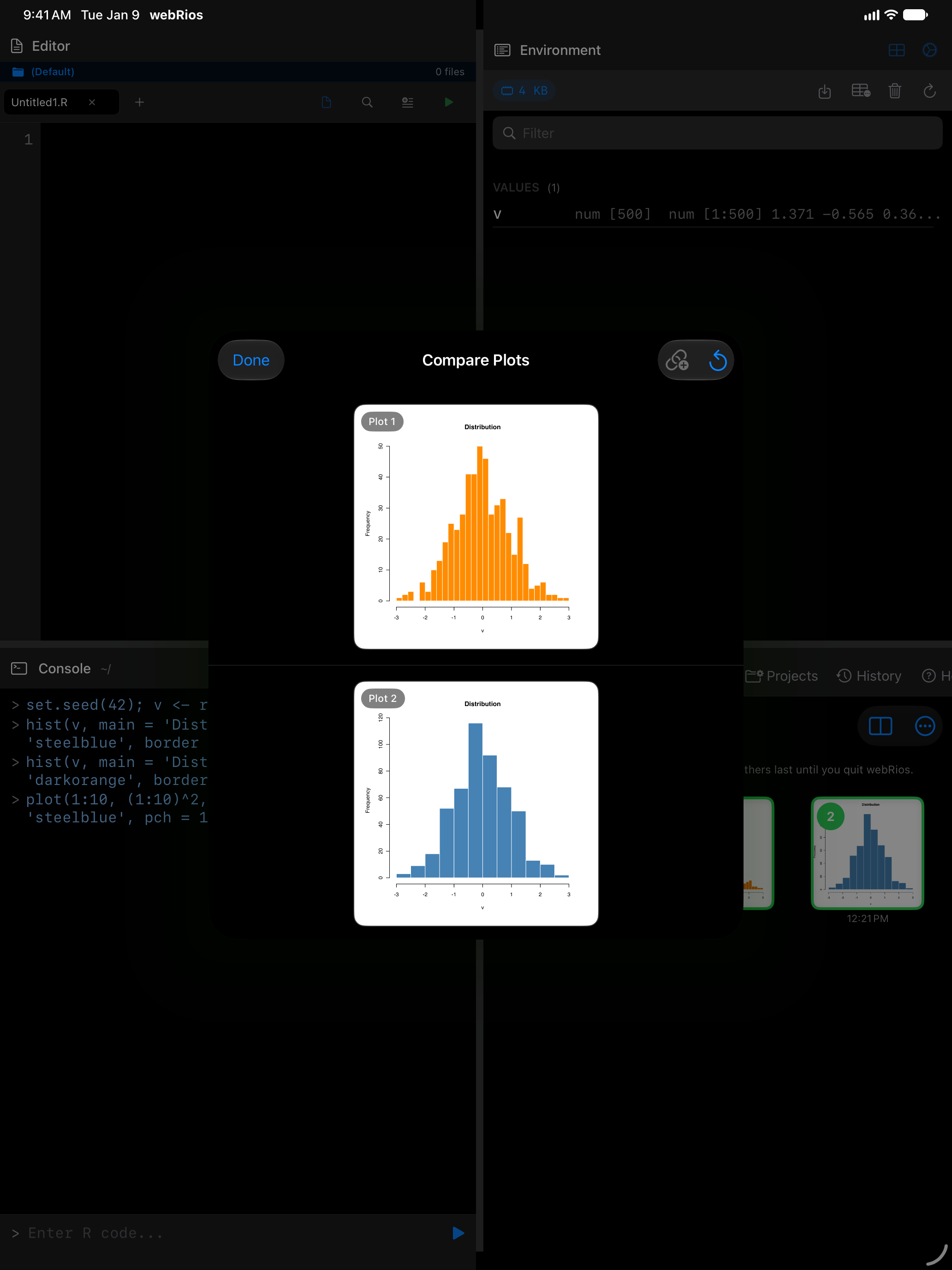 Comparison view with sync zoom turned off on iPad in dark mode