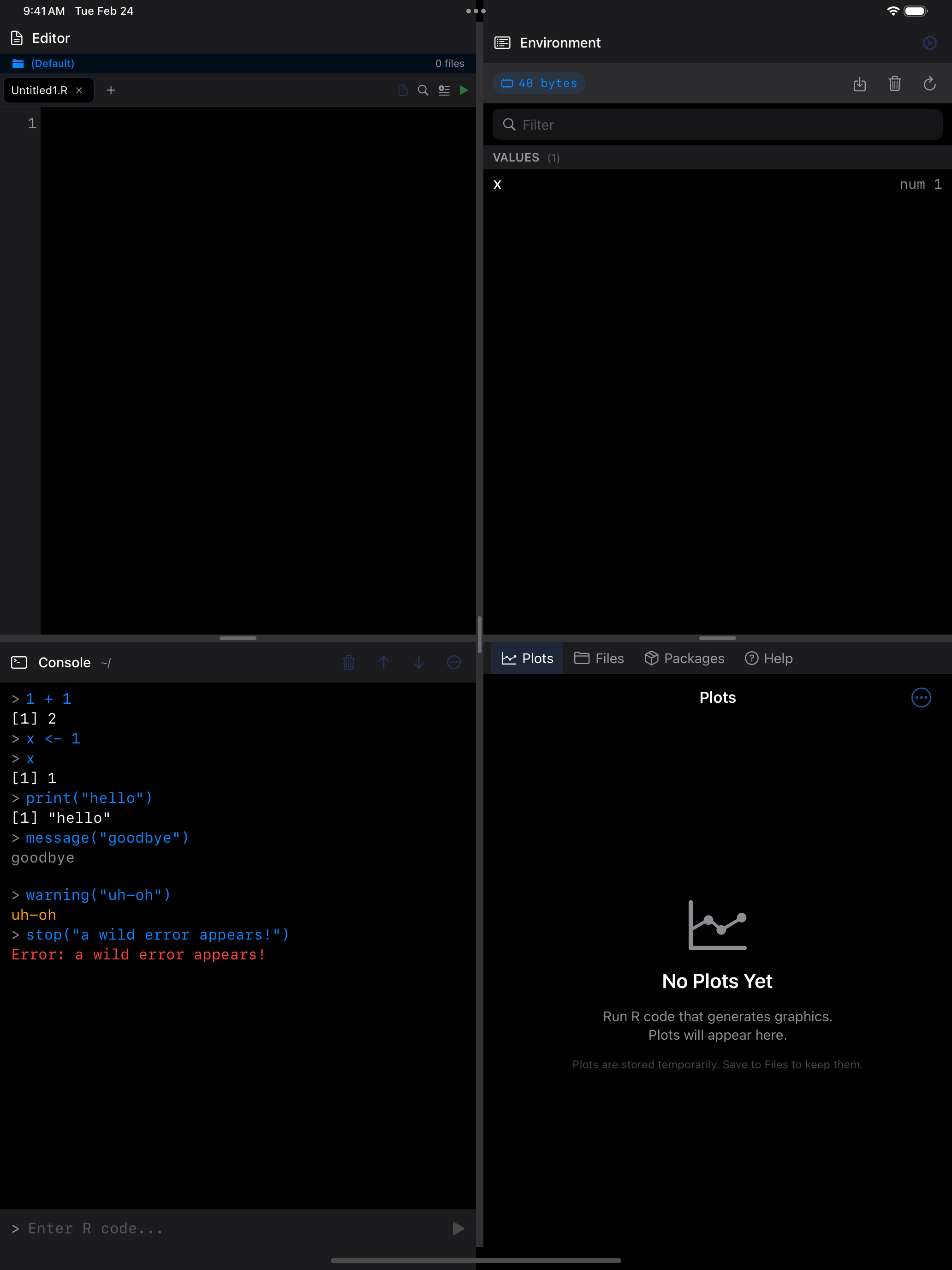 Color-coded R output on iPad in dark mode