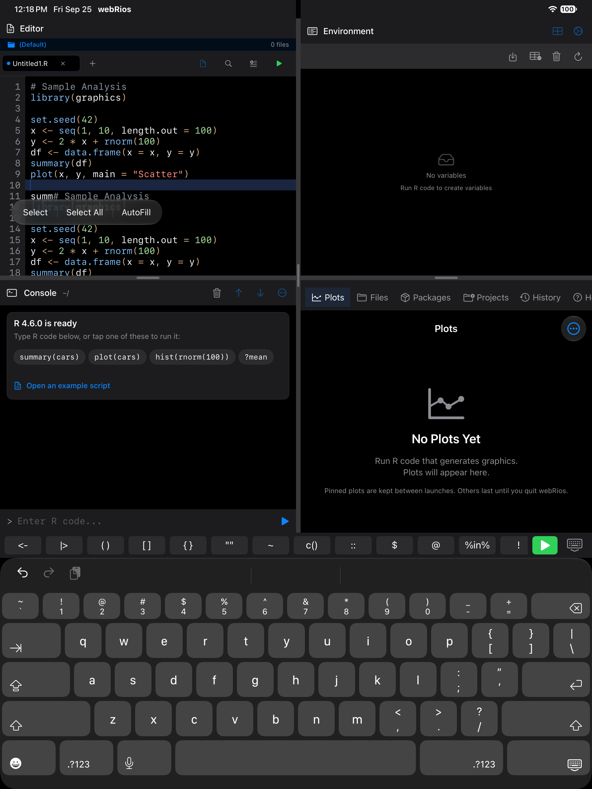 Running only the selected lines on iPad