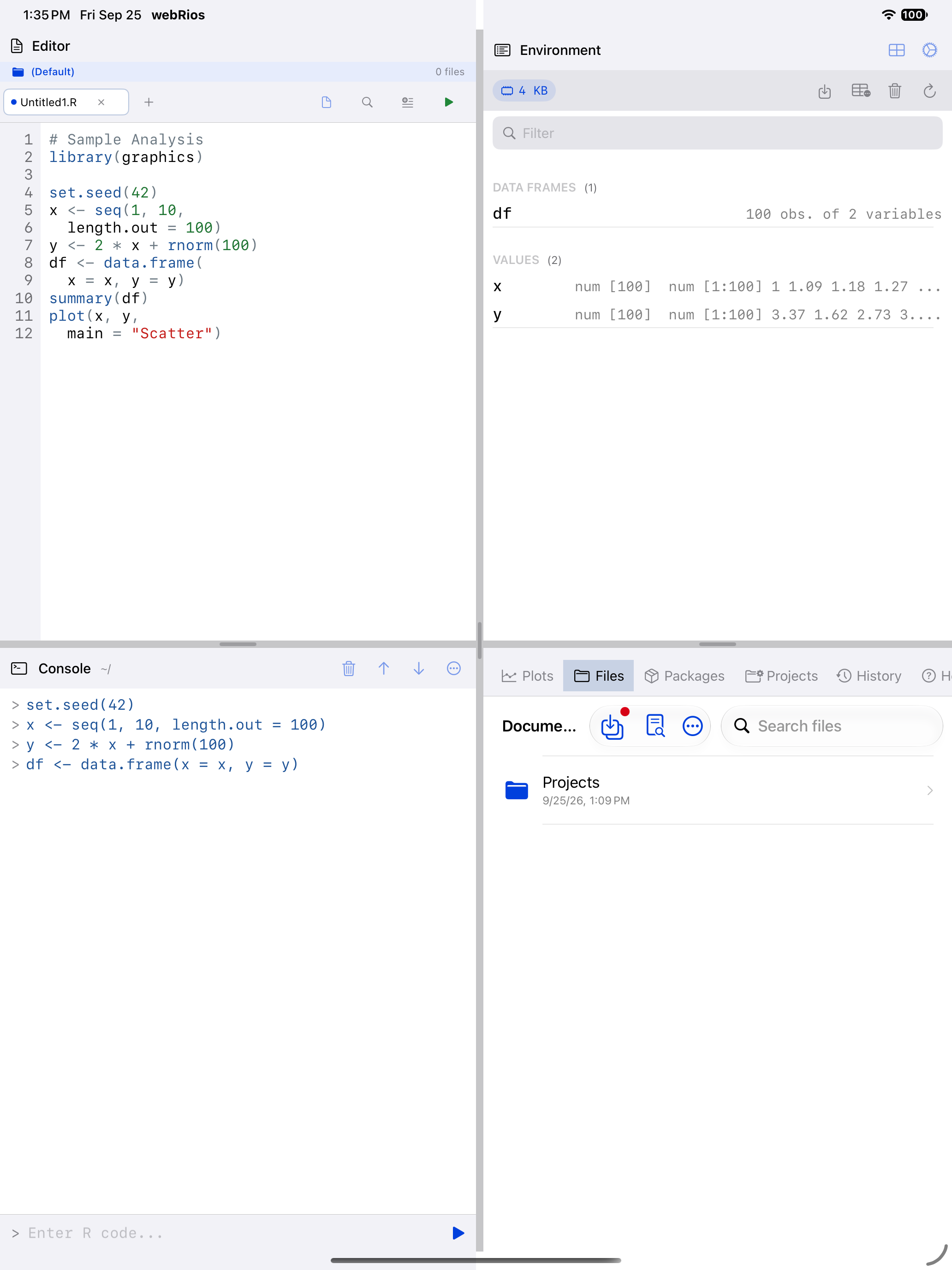 The file browser at the Documents root on iPad