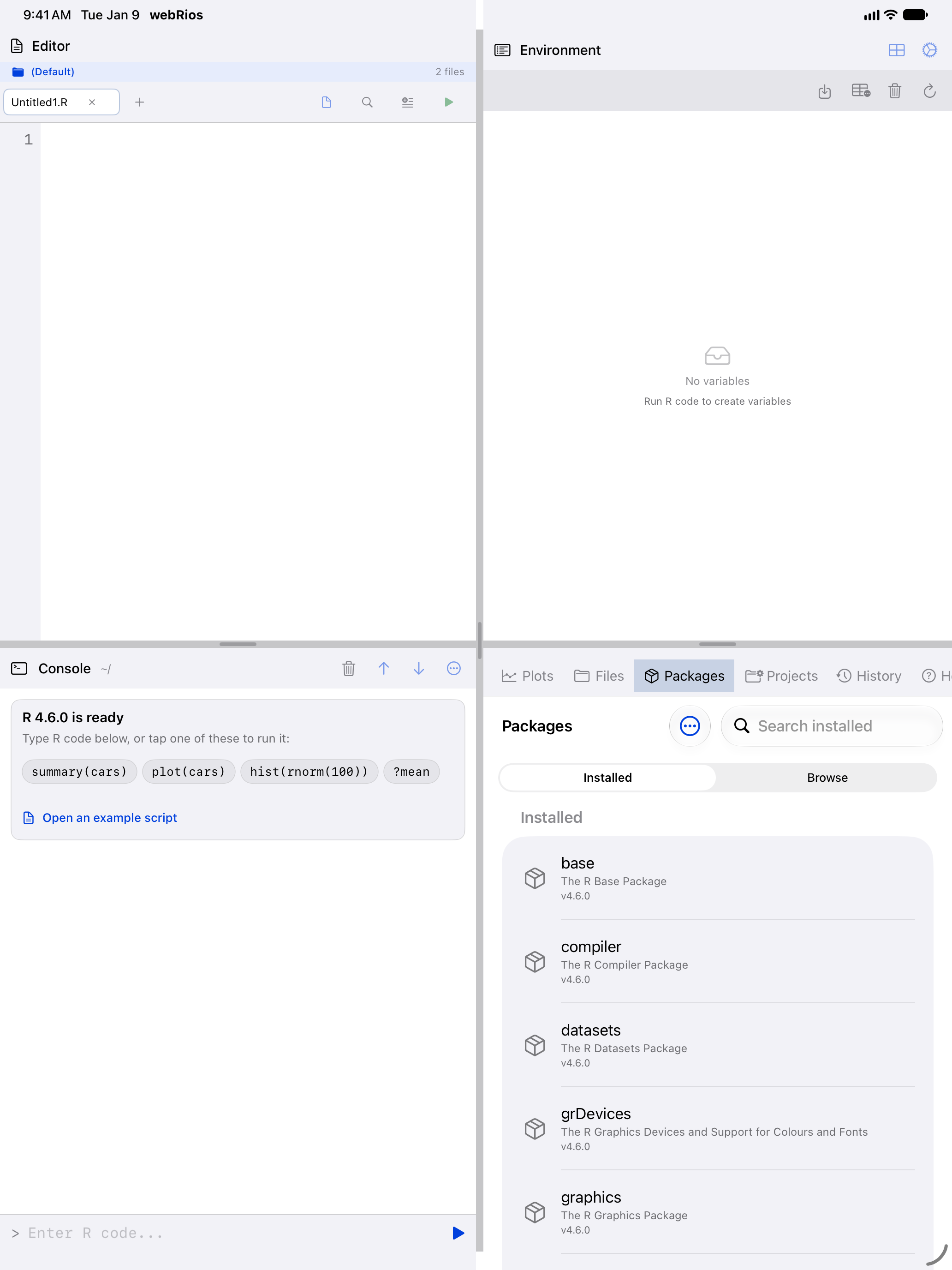 The Packages tab on iPad