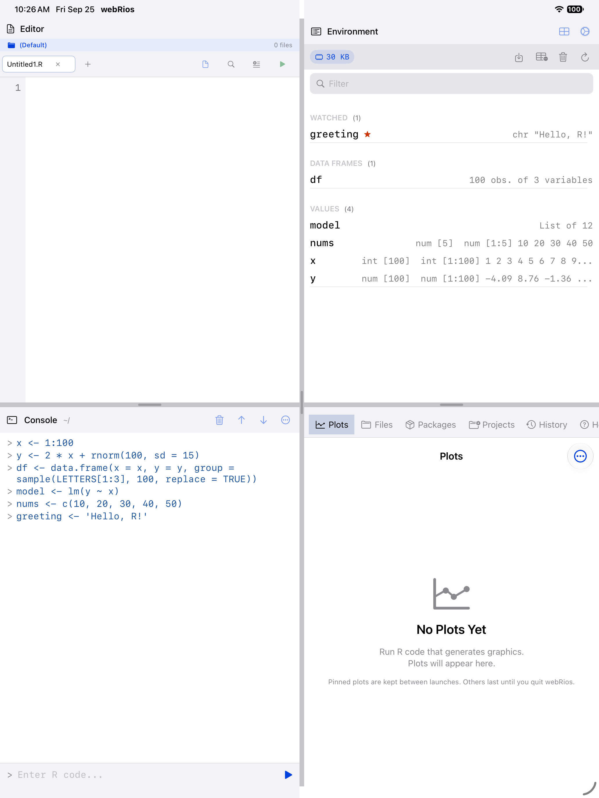 The four-pane workspace with the panes resized on iPad