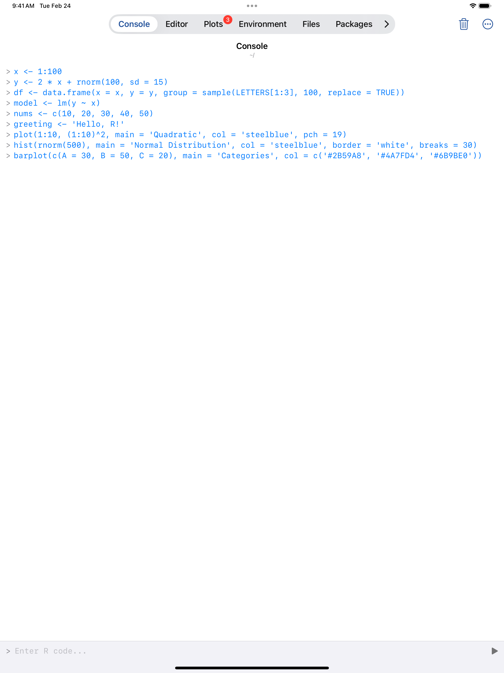 iPad showing Tab Bar navigation with all tabs visible along the bottom