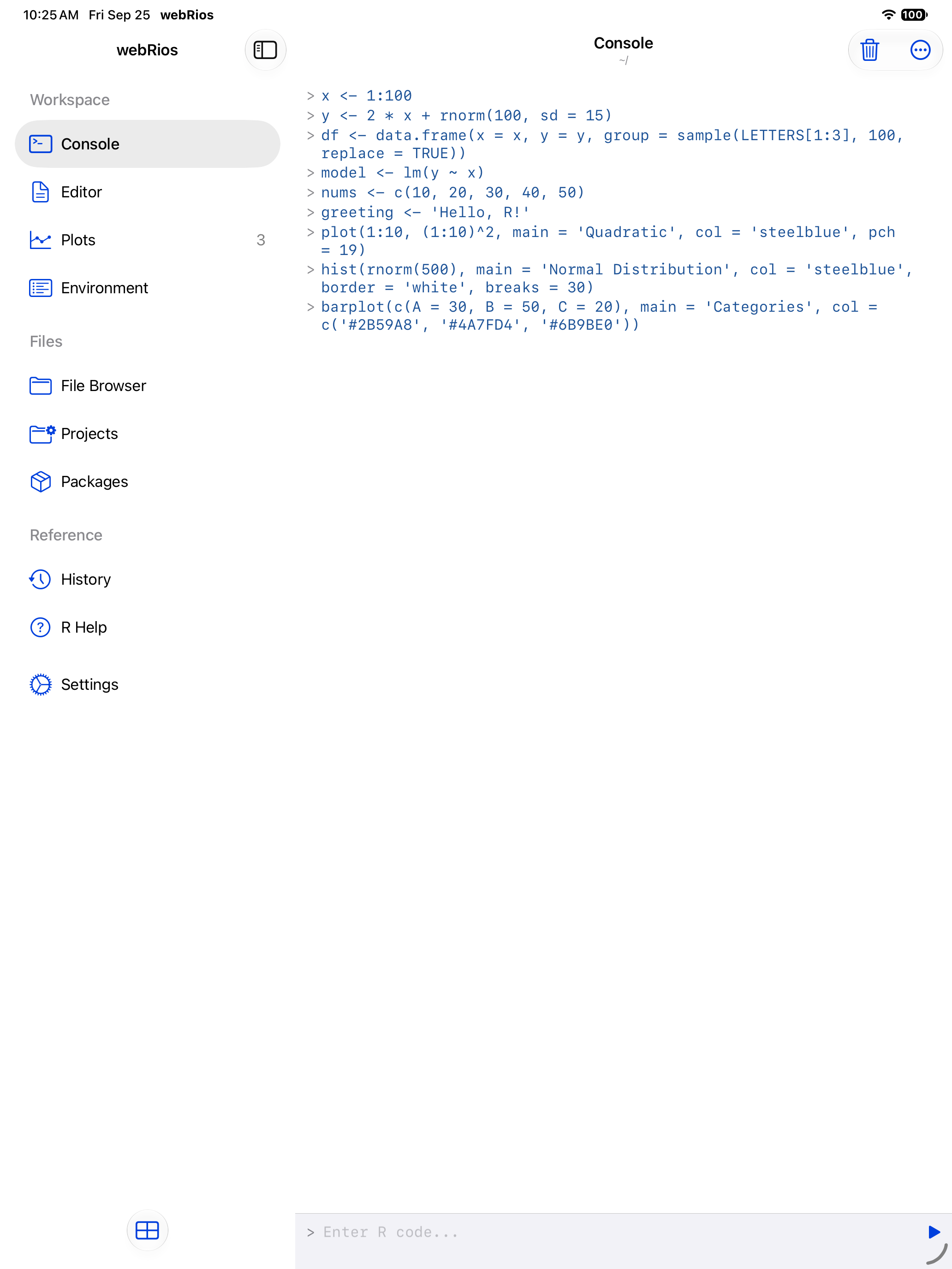 Sidebar Navigation with the sidebar open on iPad