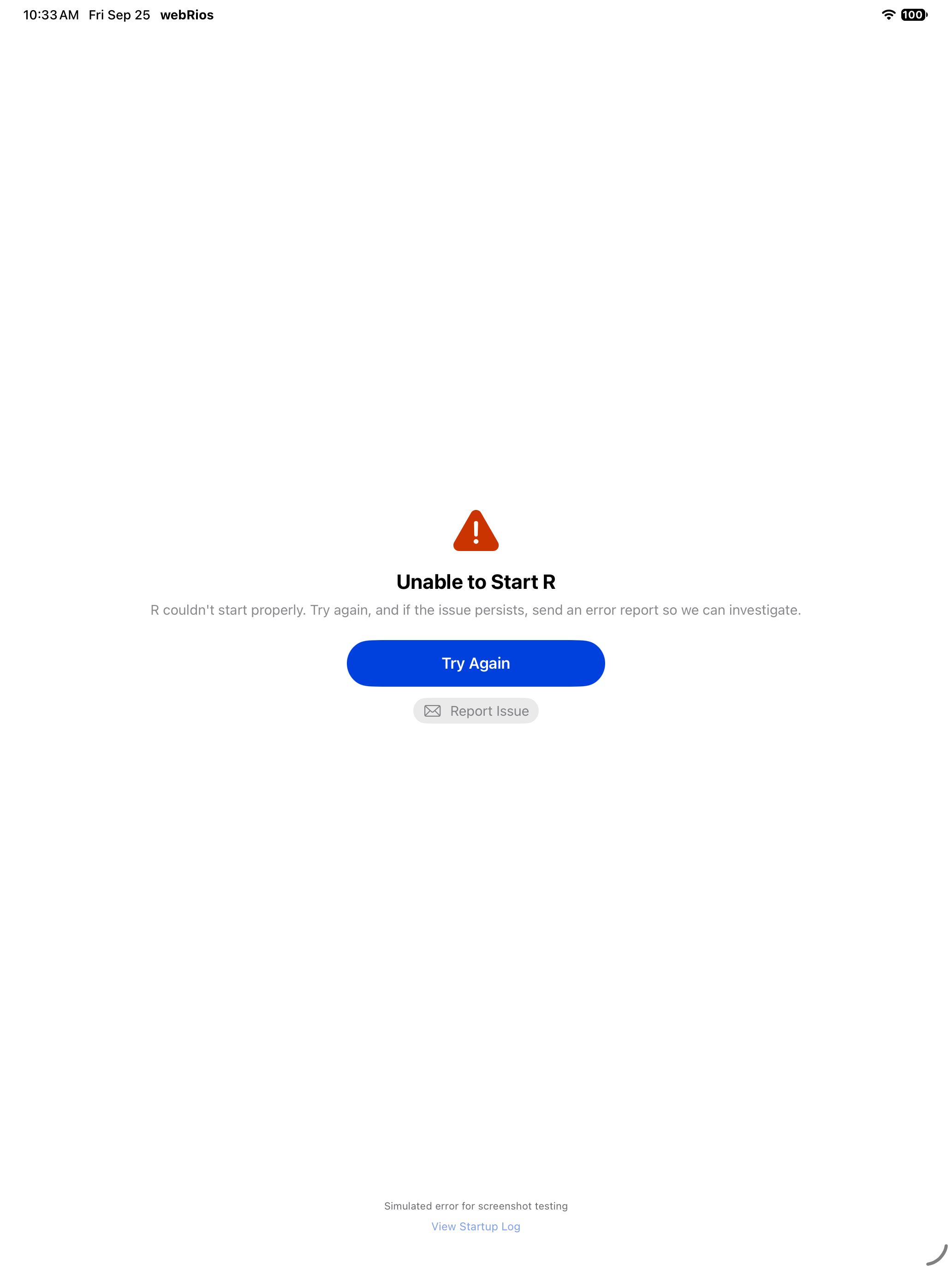 Console showing an R error message in red on iPad