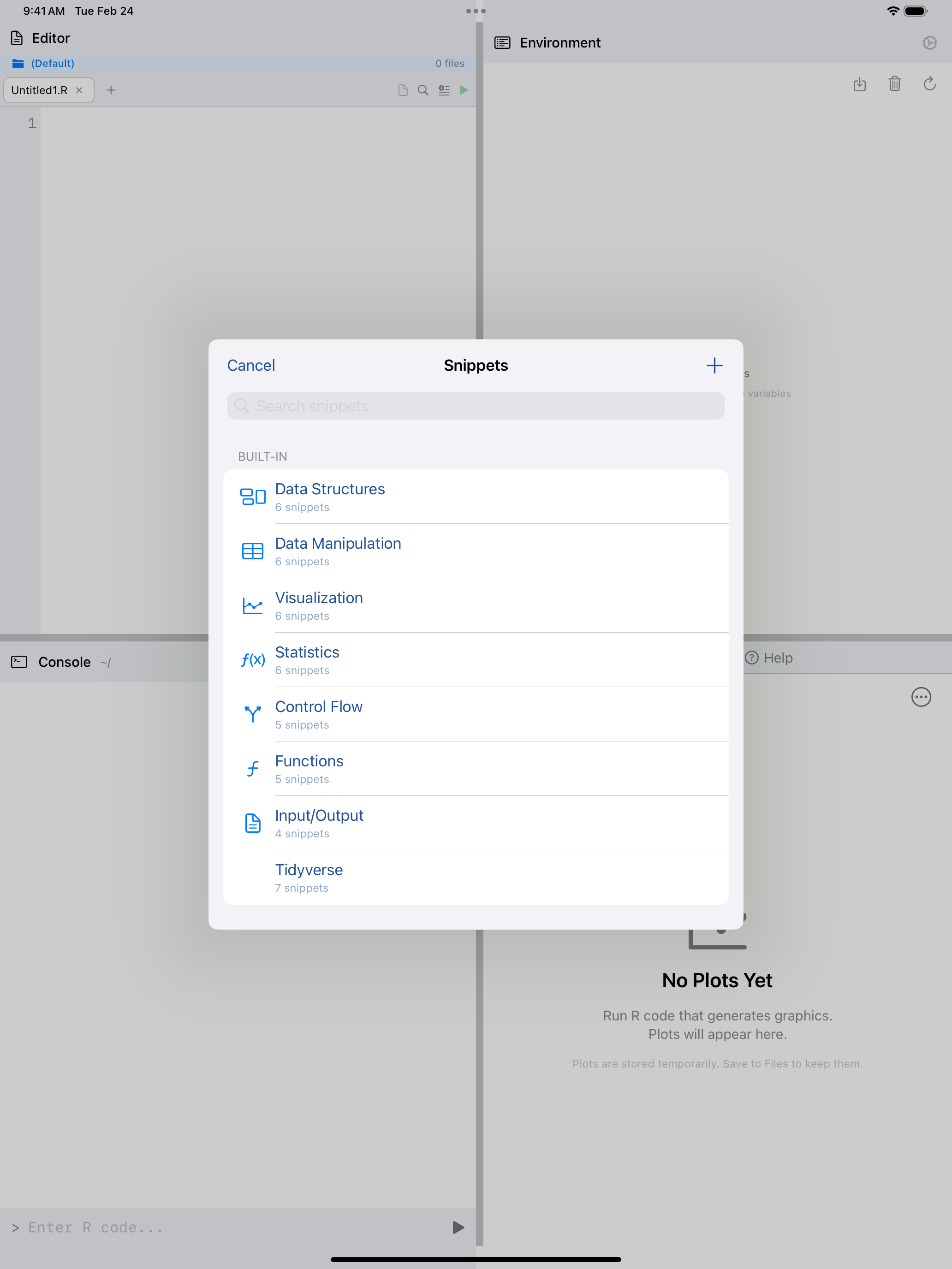 Snippets categories on iPad