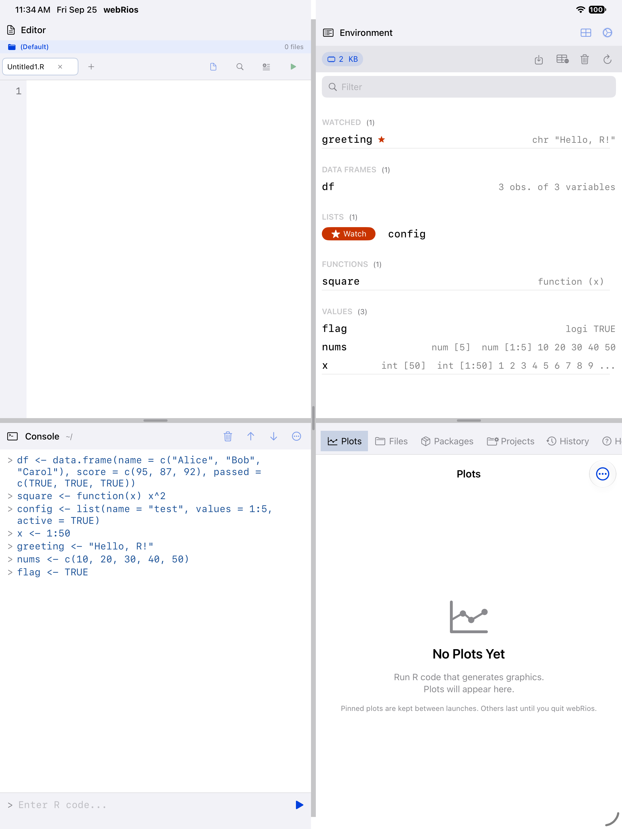 Variable row swiped right revealing the Watch button on iPad