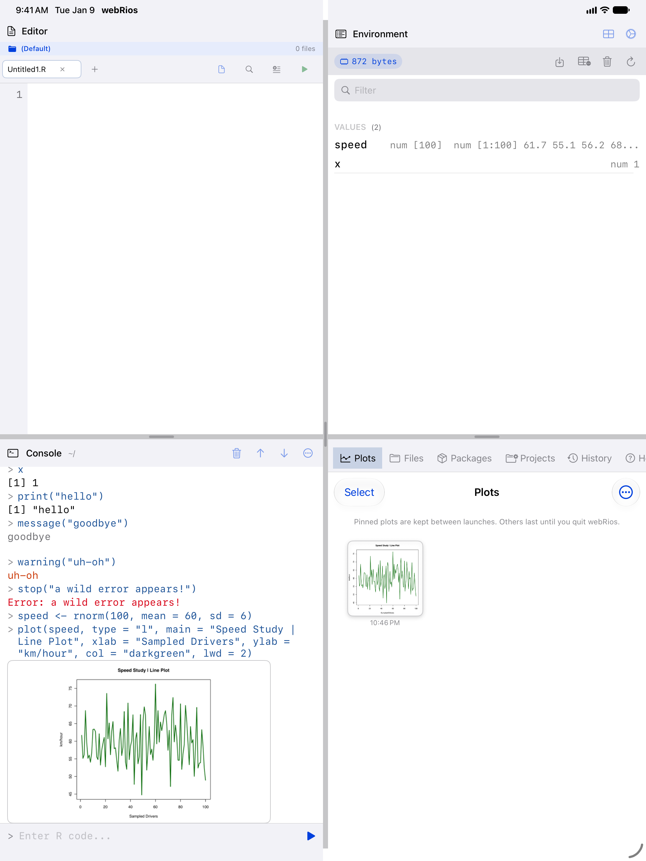 Speed line plot in Plots tab on iPad