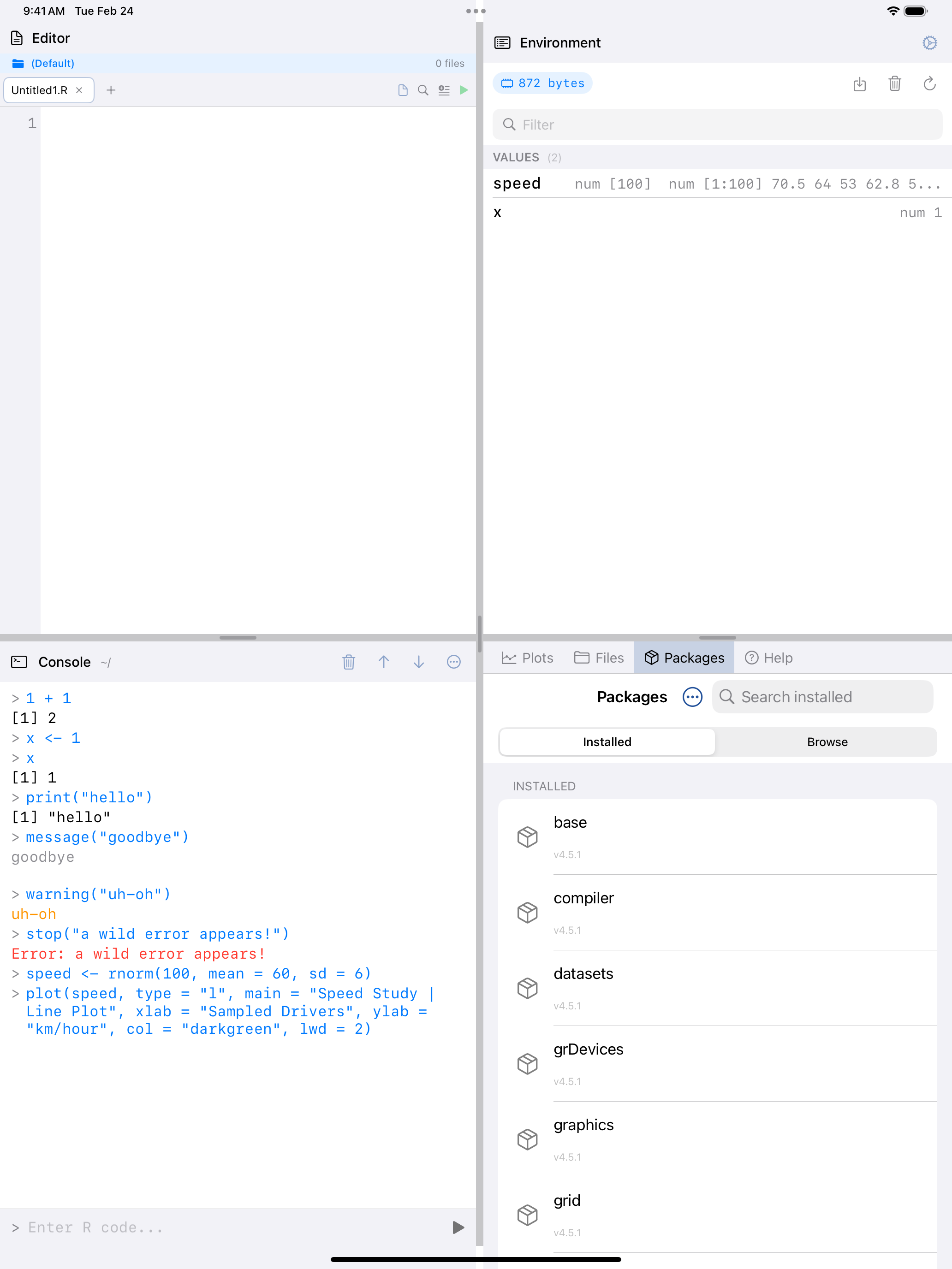 Packages tab on iPad