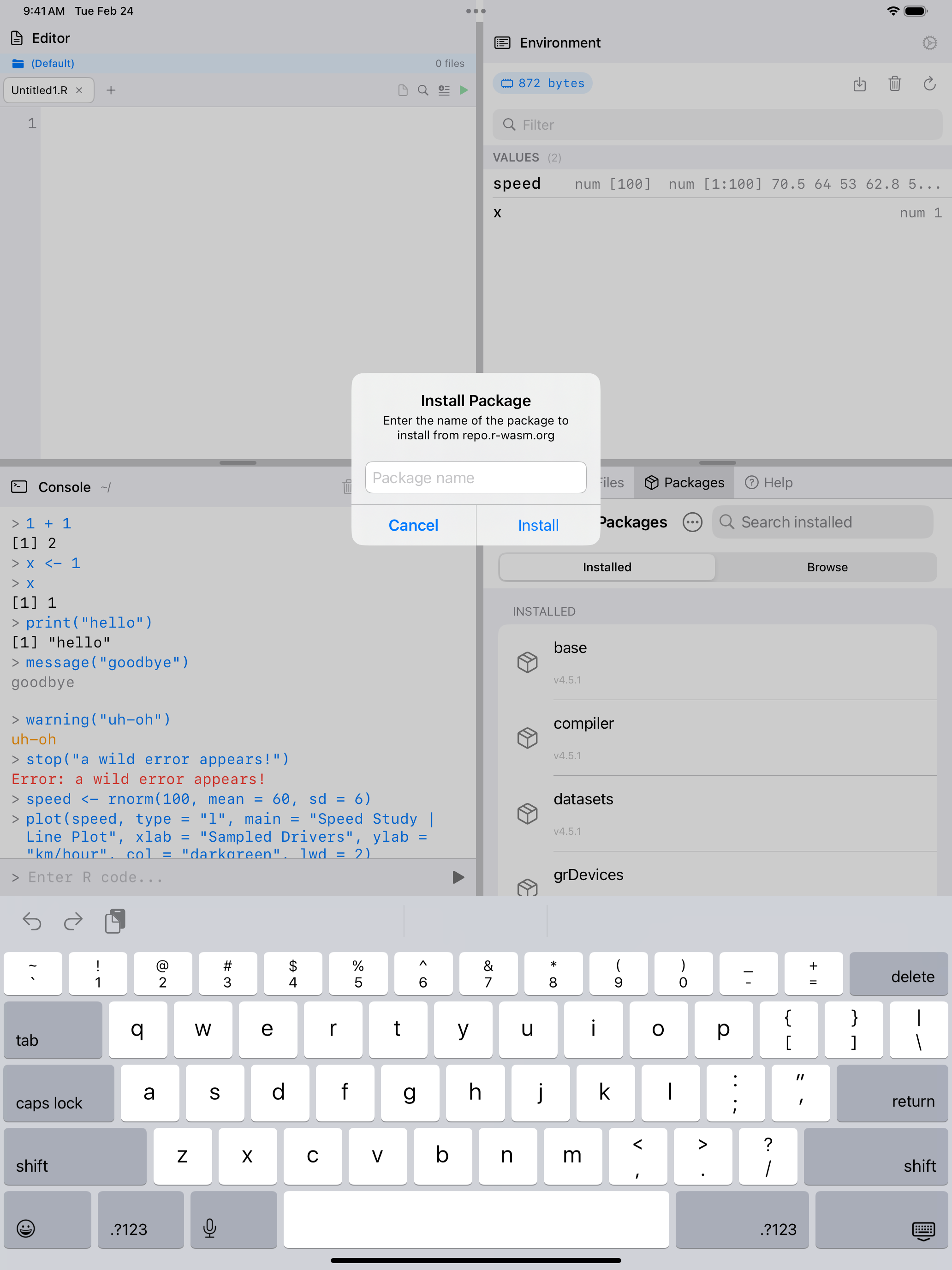 Install Package dialog on iPad