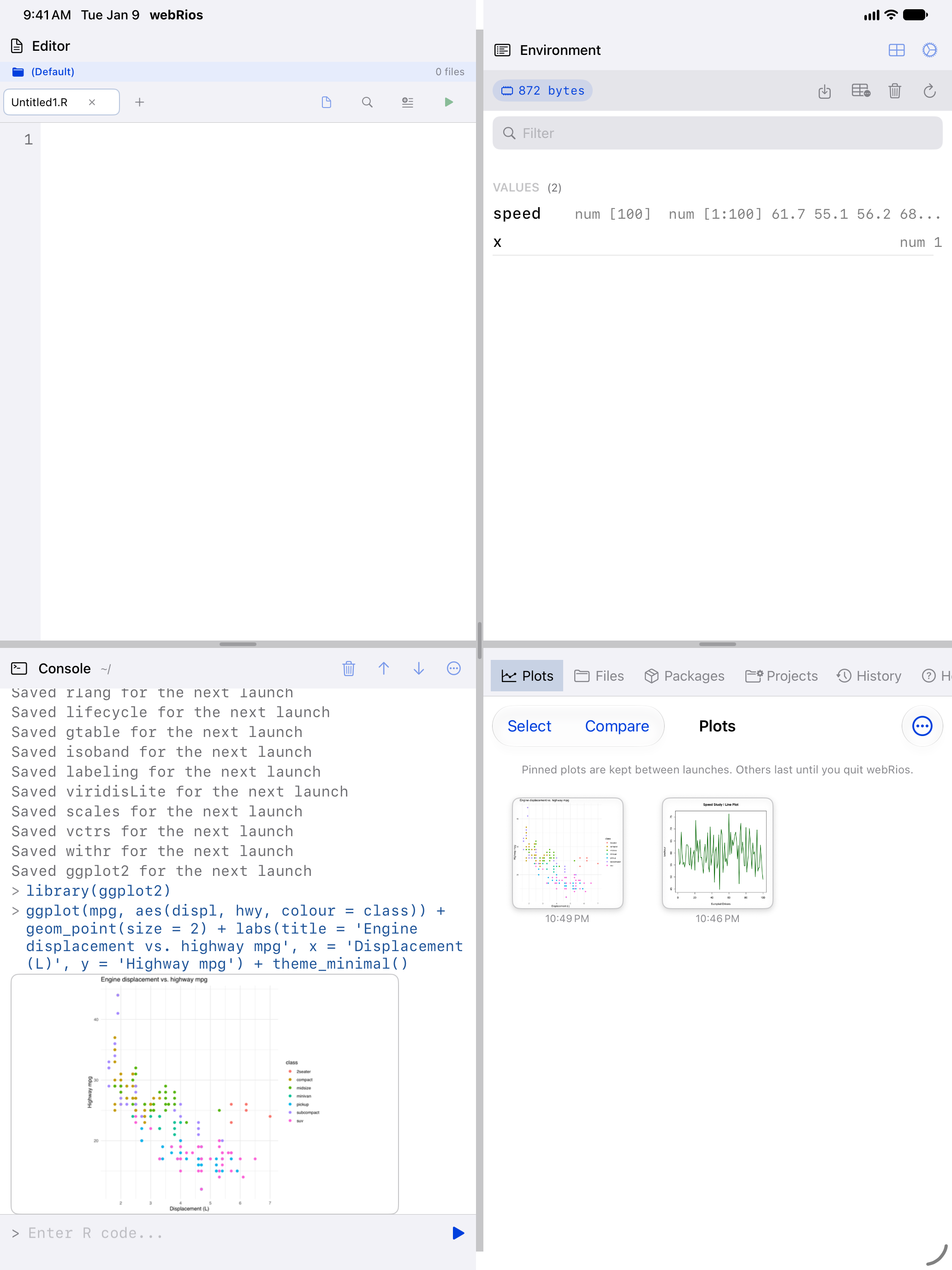 The ggplot2 chart in the Plots gallery on iPad