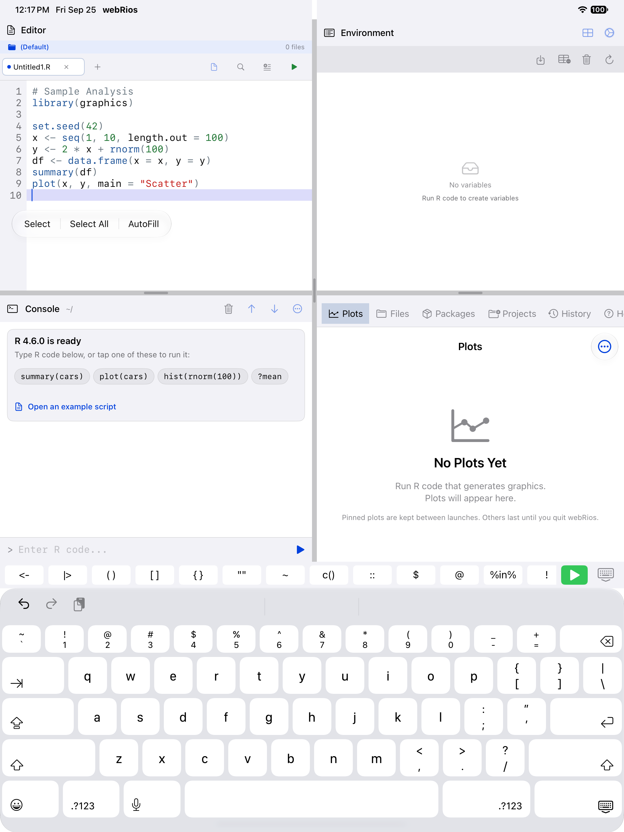 Running only the selected lines on iPad