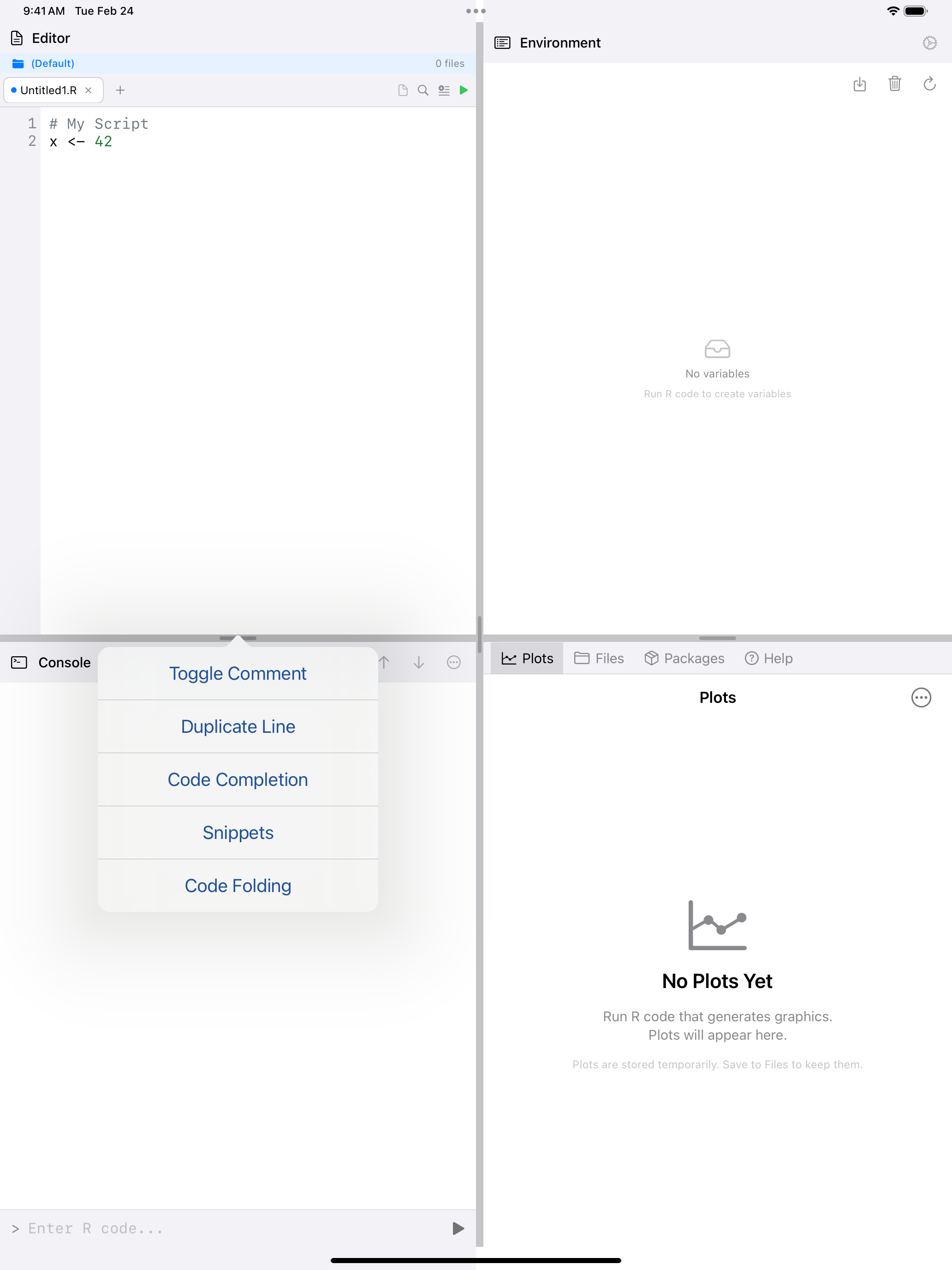 Editor actions menu on iPad