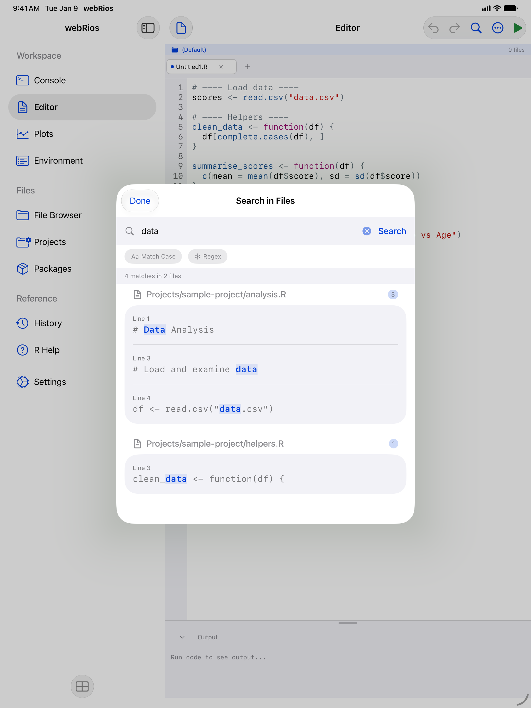 Search across files results on iPad