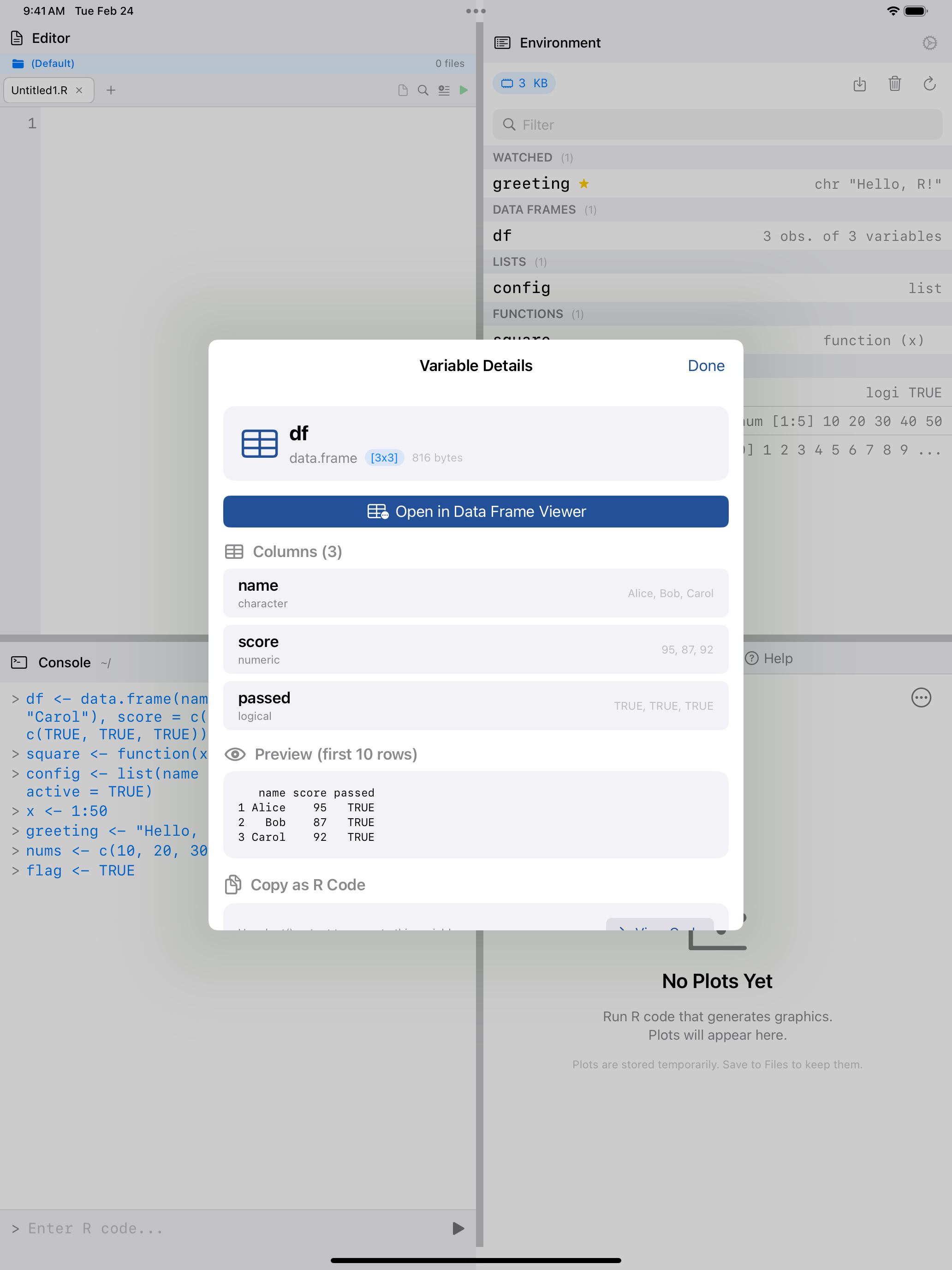 DataFrame viewer on iPad