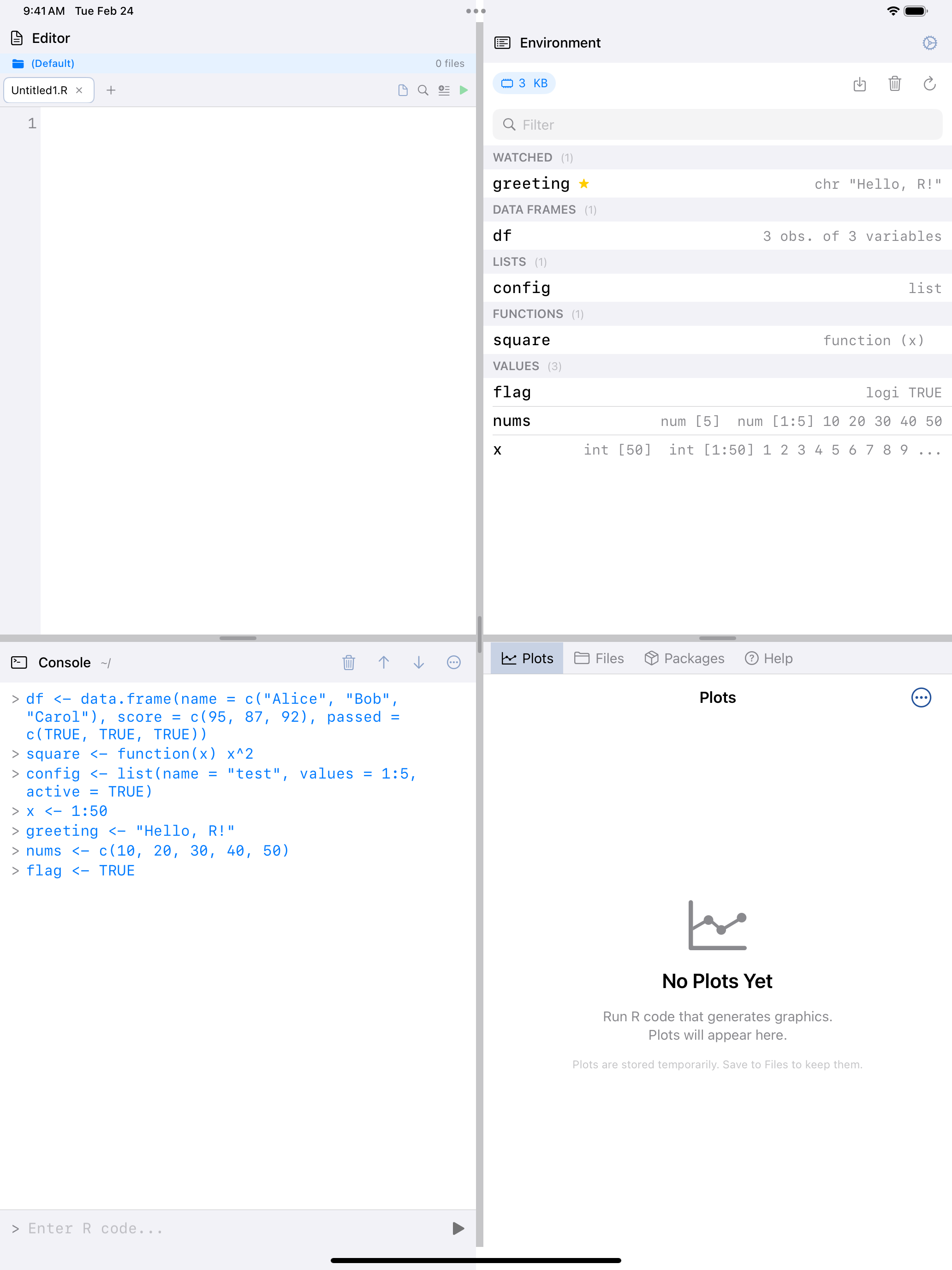 Environment tab on iPad with a watched variable pinned at the top with star badge