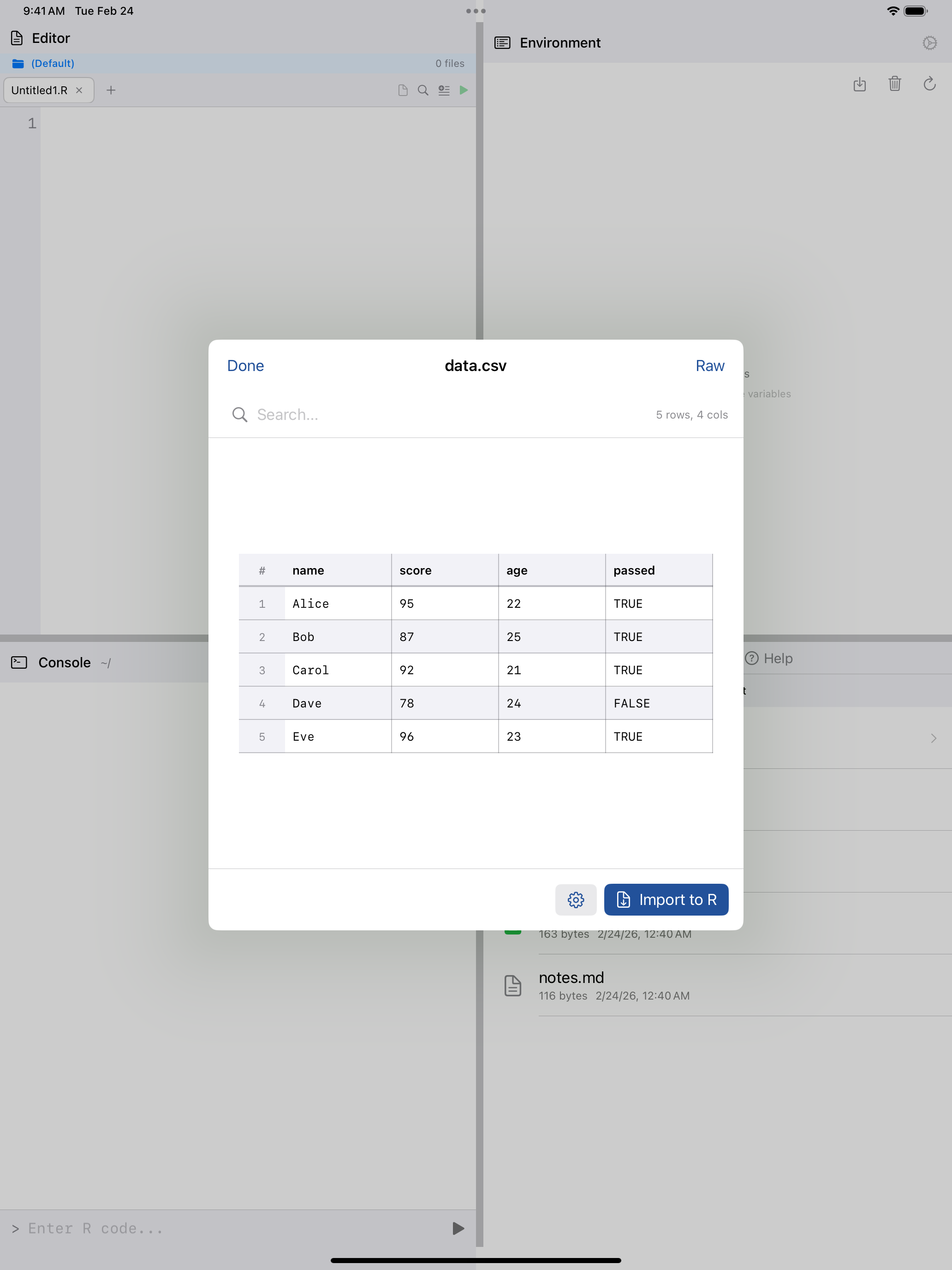 CSV table preview on iPad