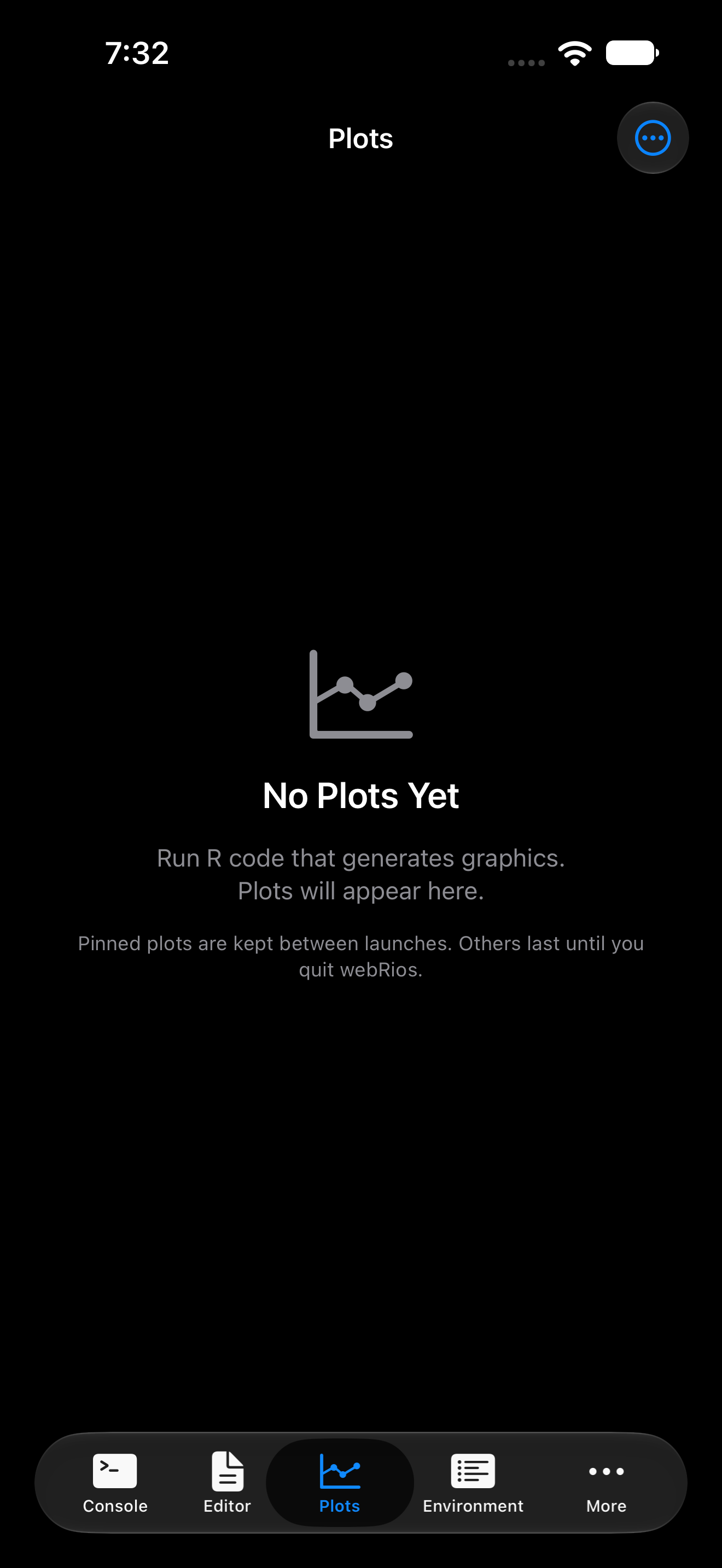 The Plots gallery before anything has been drawn on iPhone