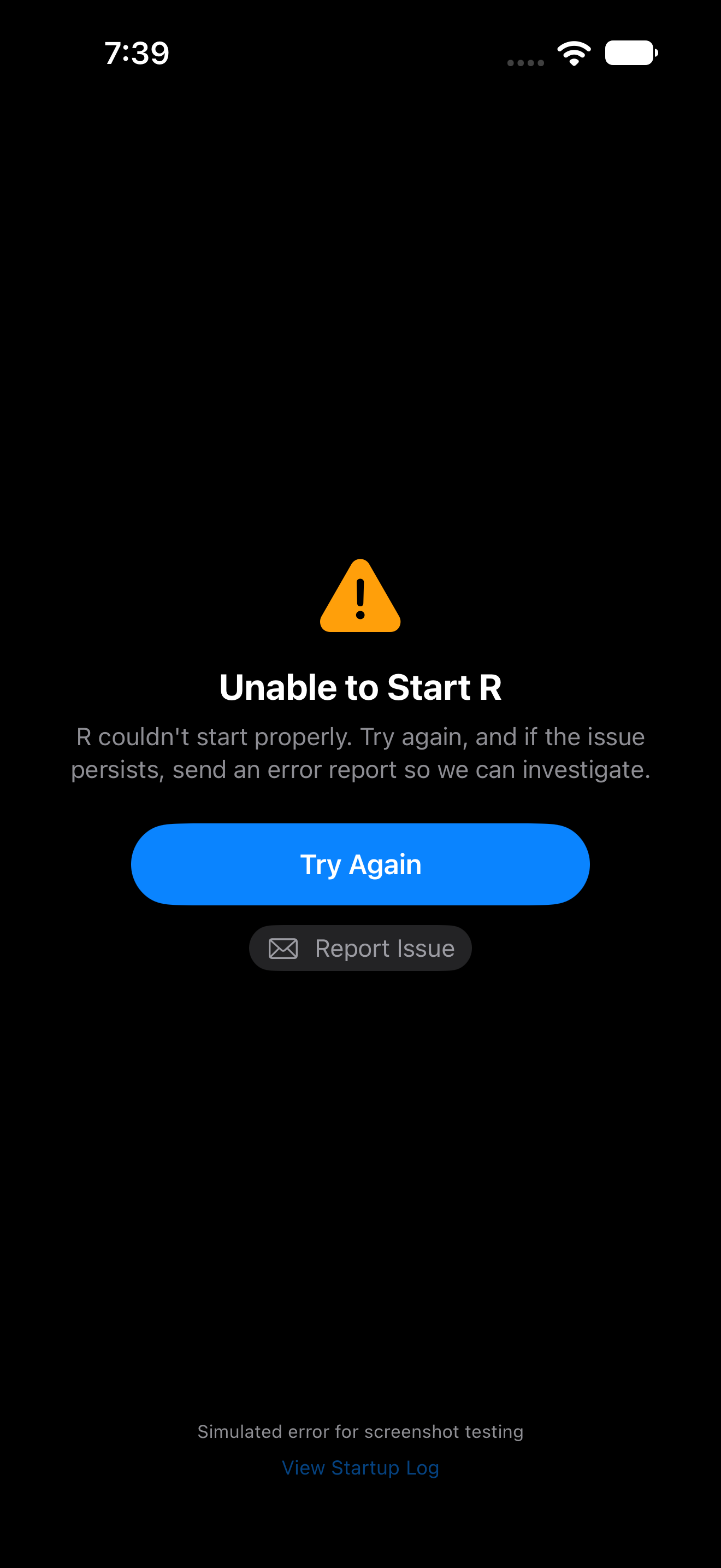 Console showing an R error message in red on iPhone in dark mode
