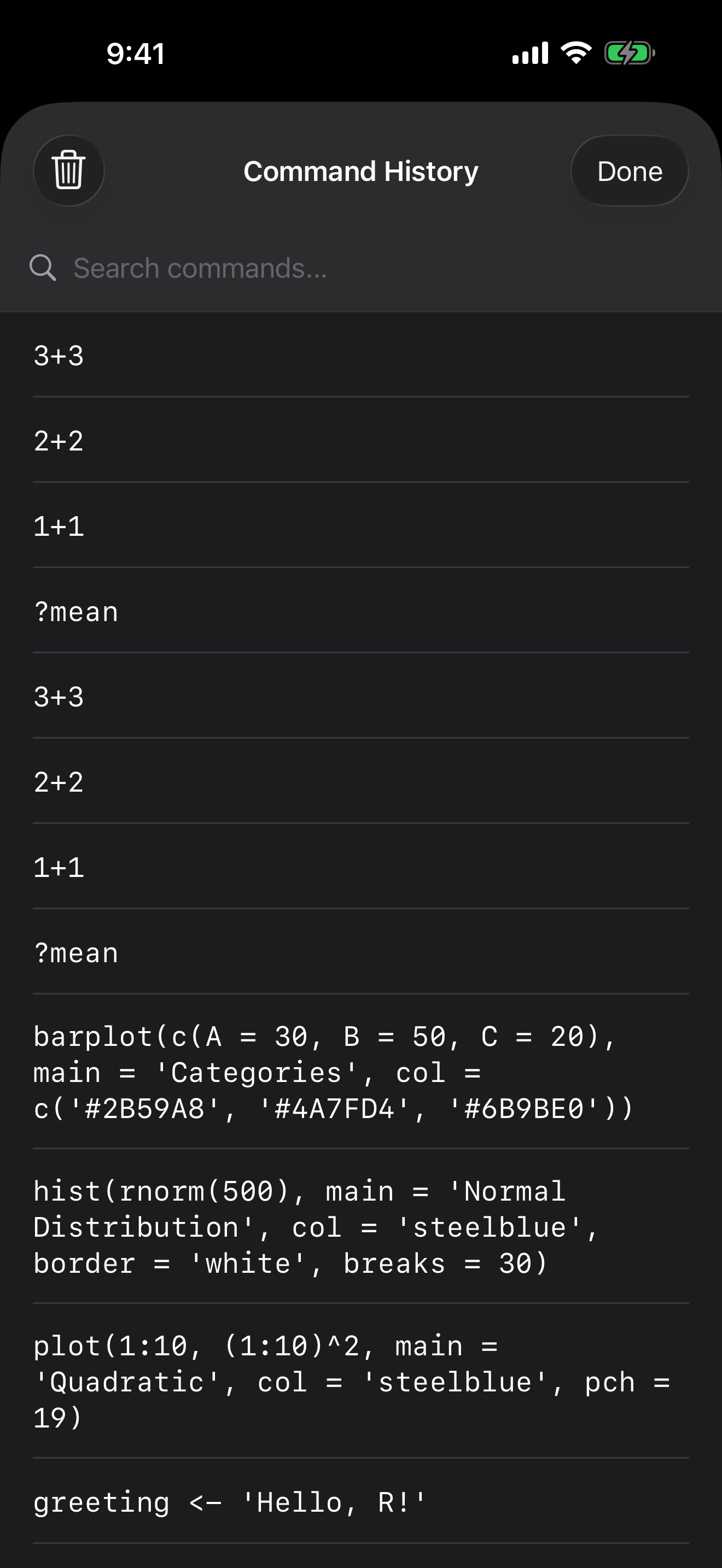 Console history search on iPhone