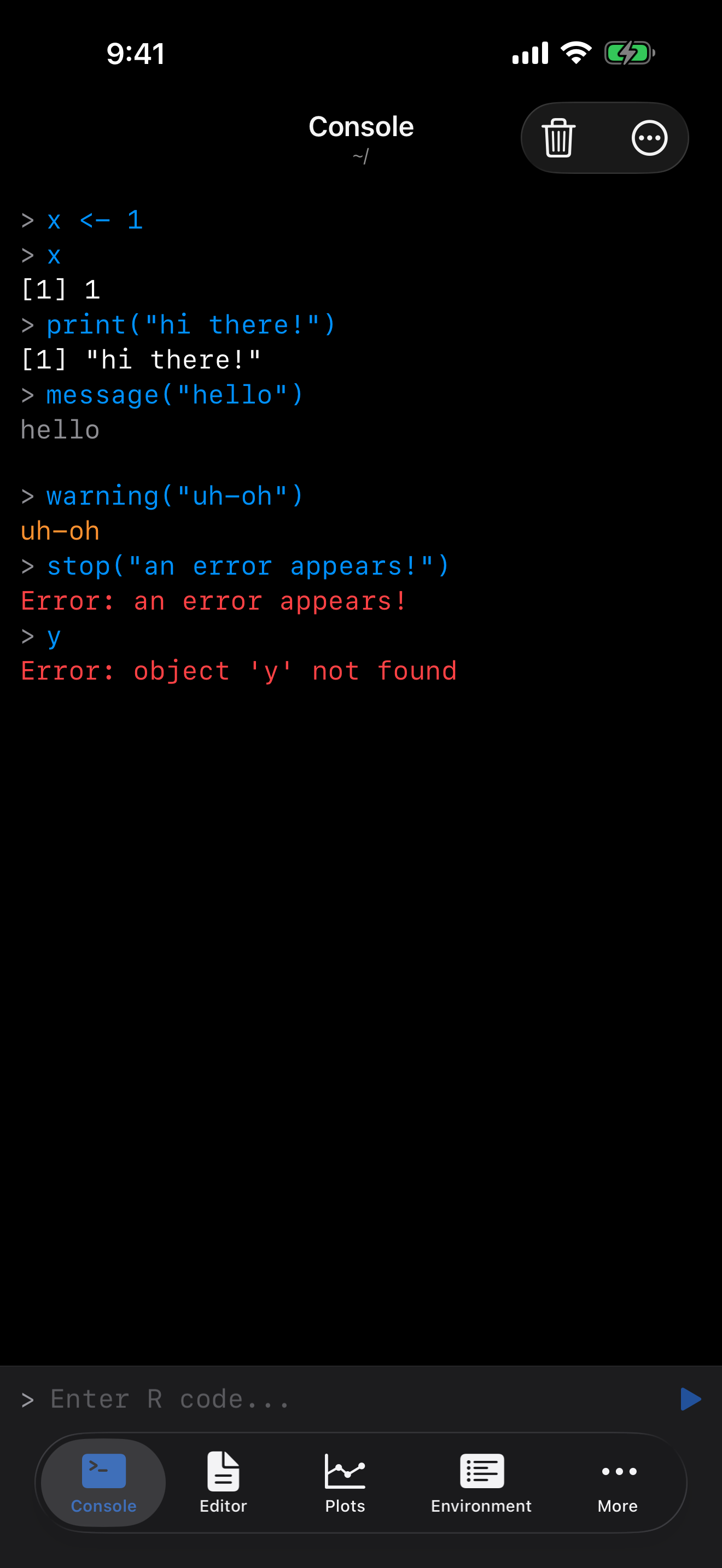 Console showing different output colors on iPhone