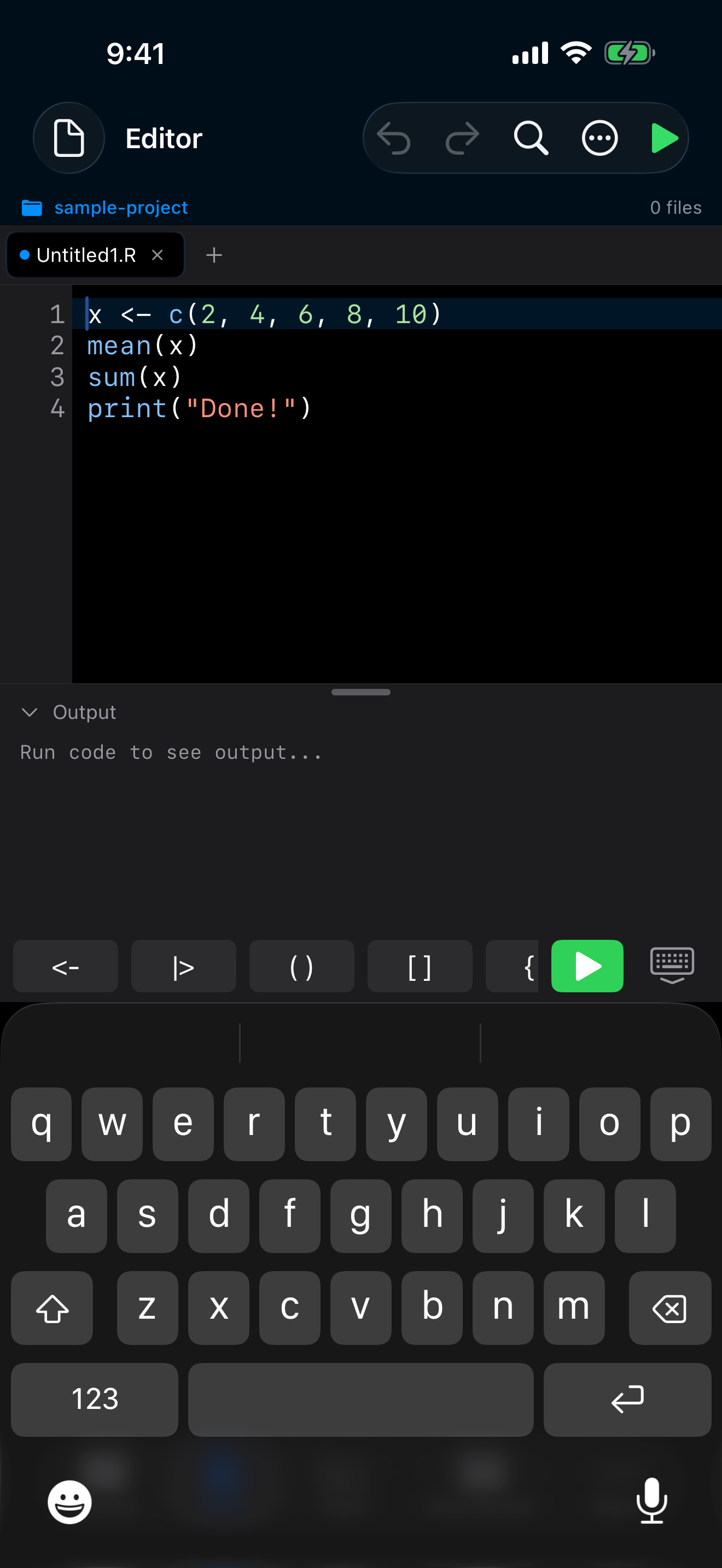 R keyboard toolbar on iPhone