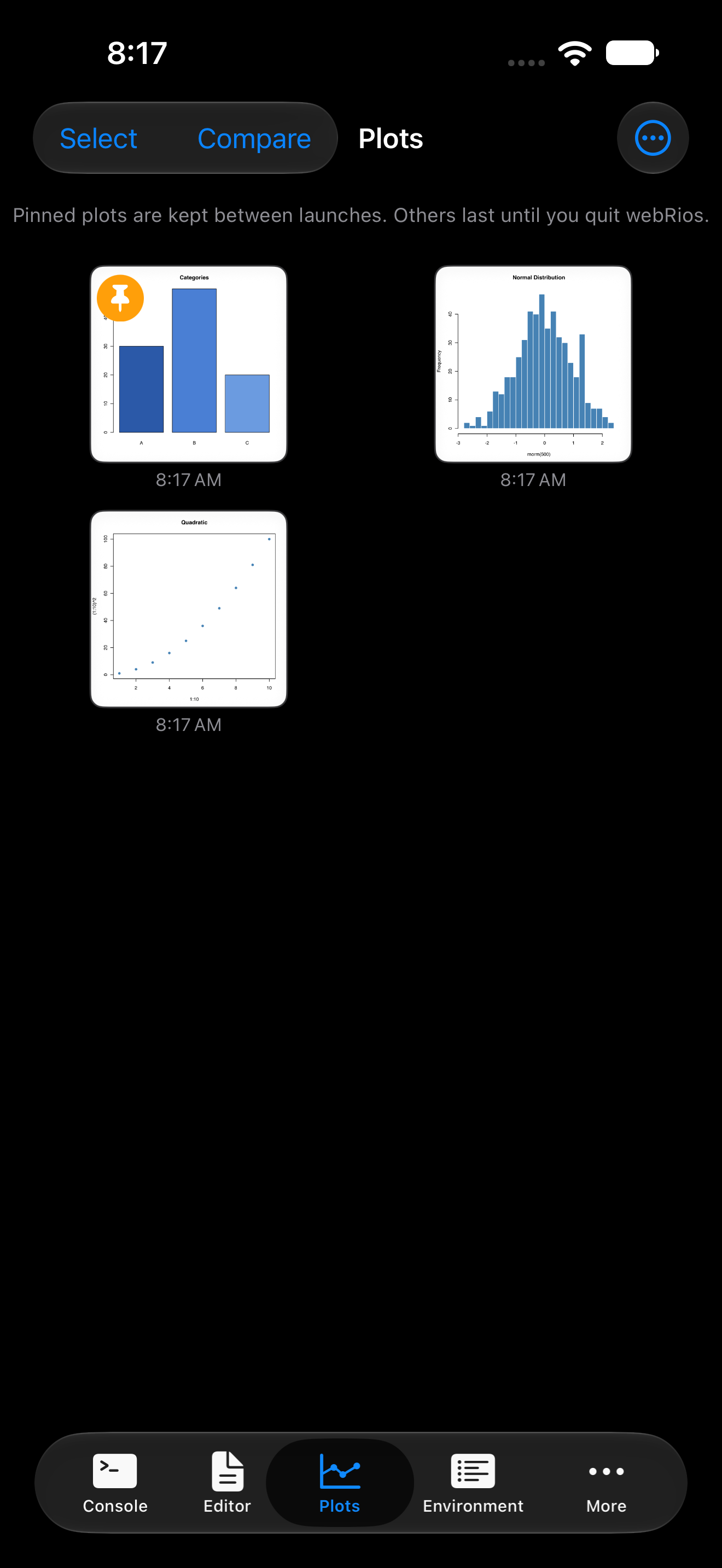 A pinned plot showing its orange badge on iPhone in dark mode