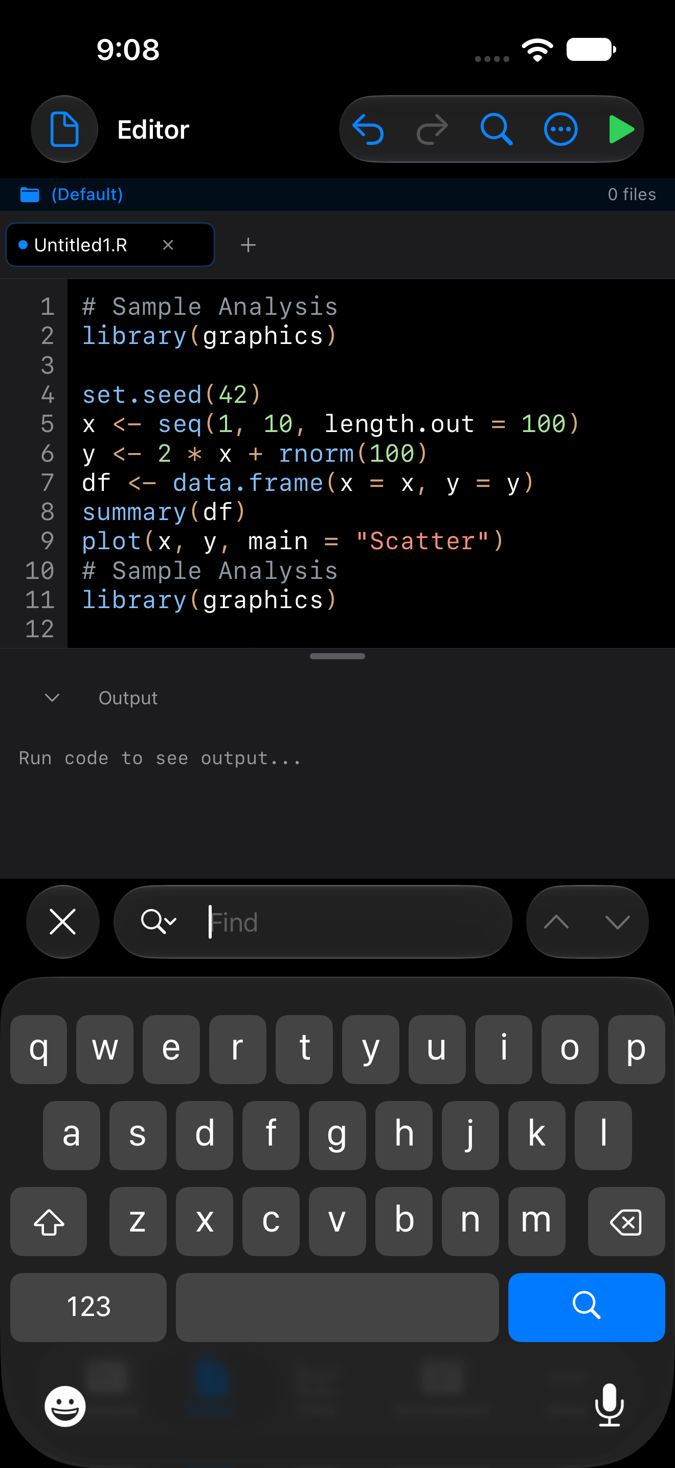 The snippets list in the editor on iPhone