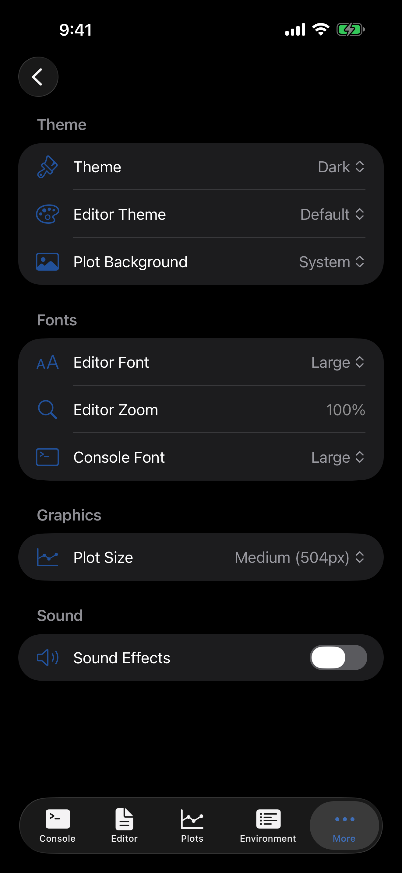 Appearance settings on iPhone