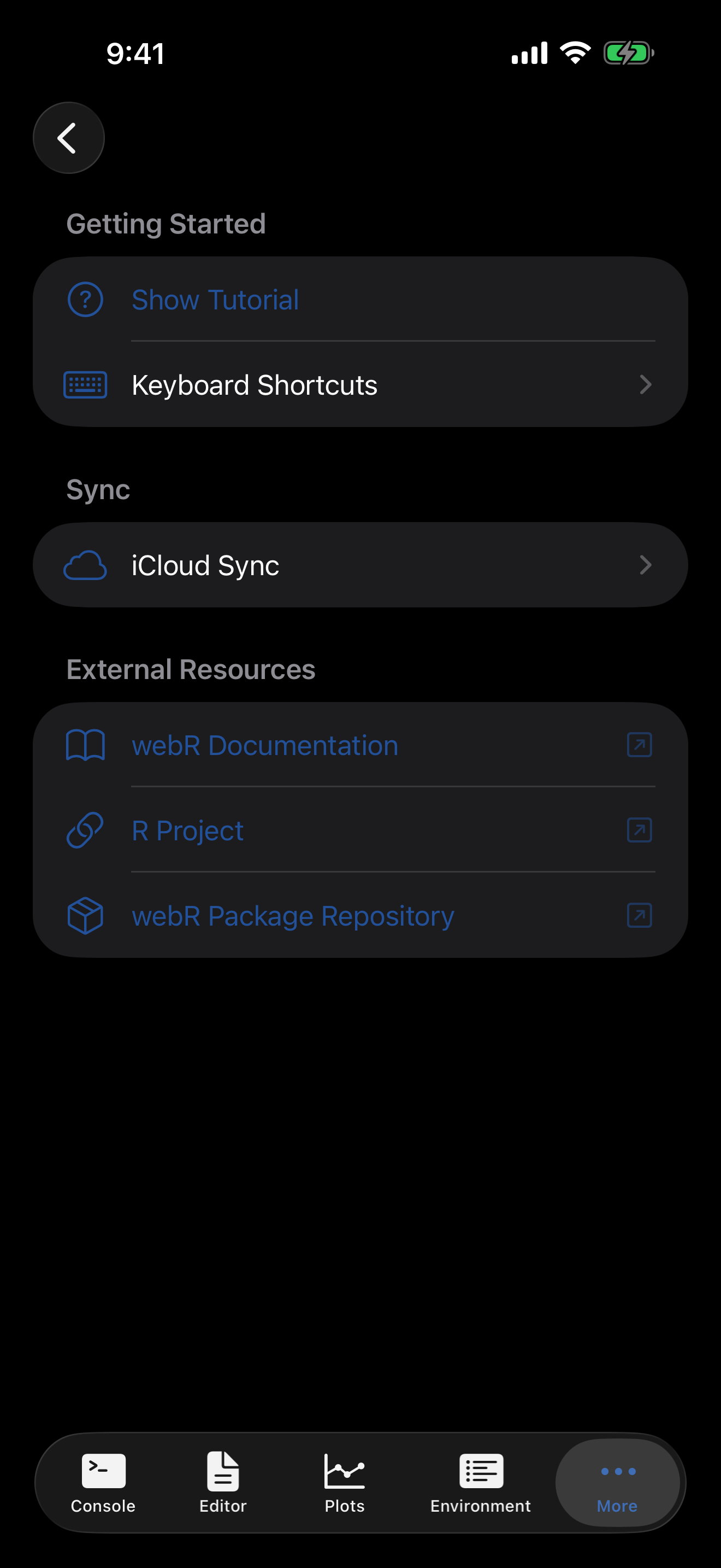 Help & Resources settings on iPhone