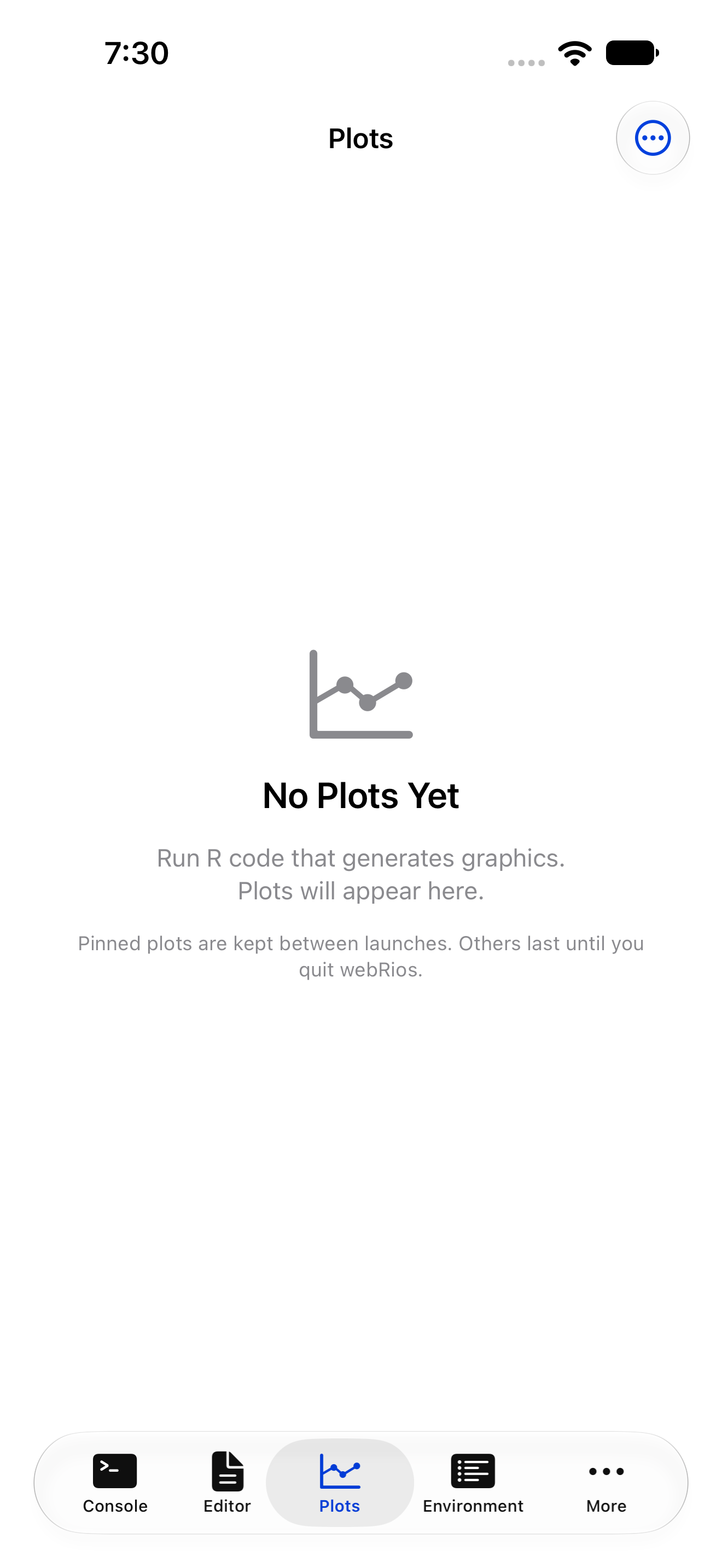 The Plots gallery before anything has been drawn on iPhone