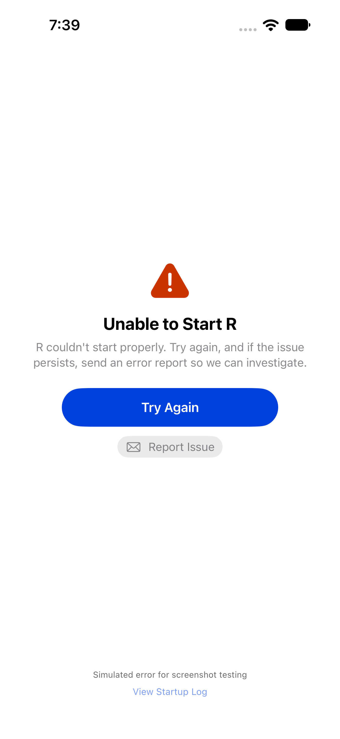Console showing an R error message in red on iPhone