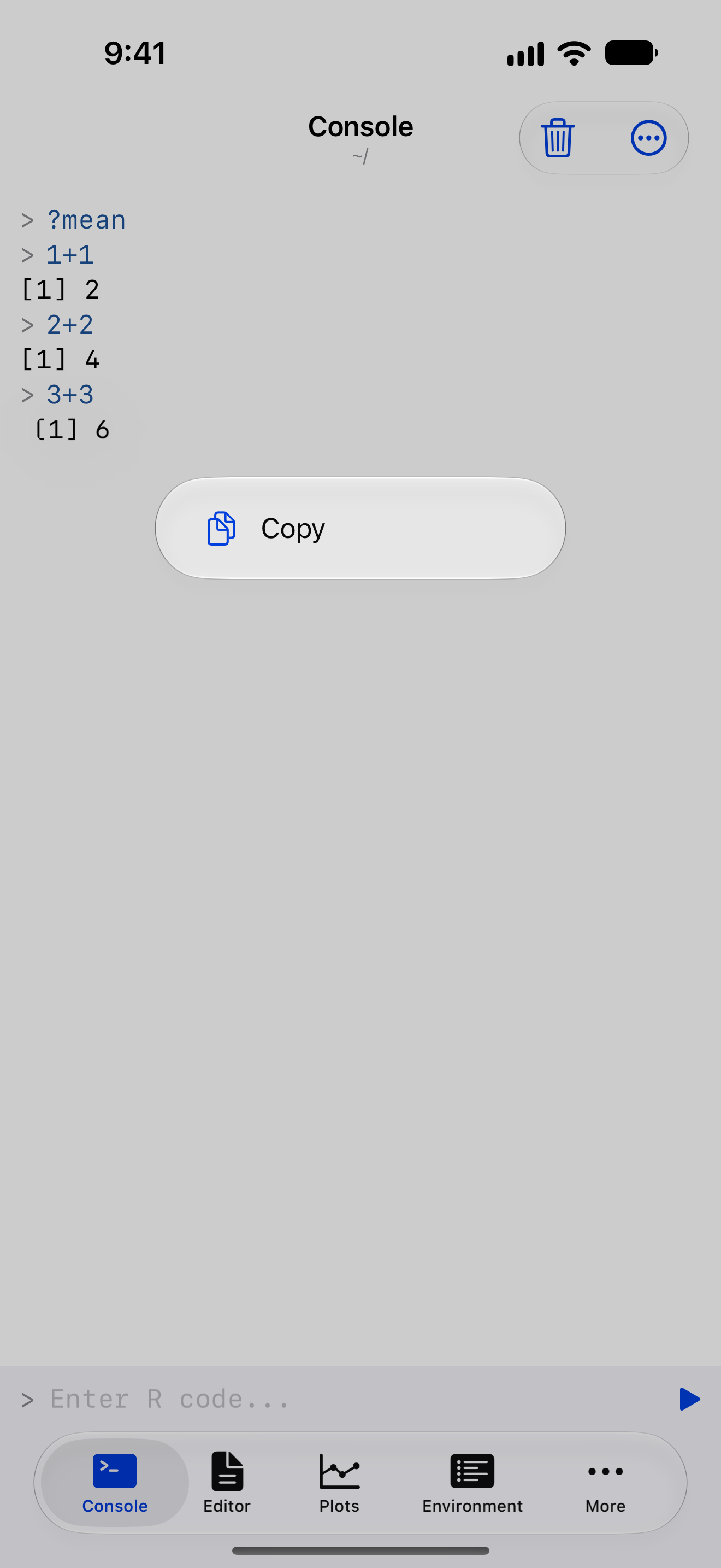 Console line context menu on iPhone