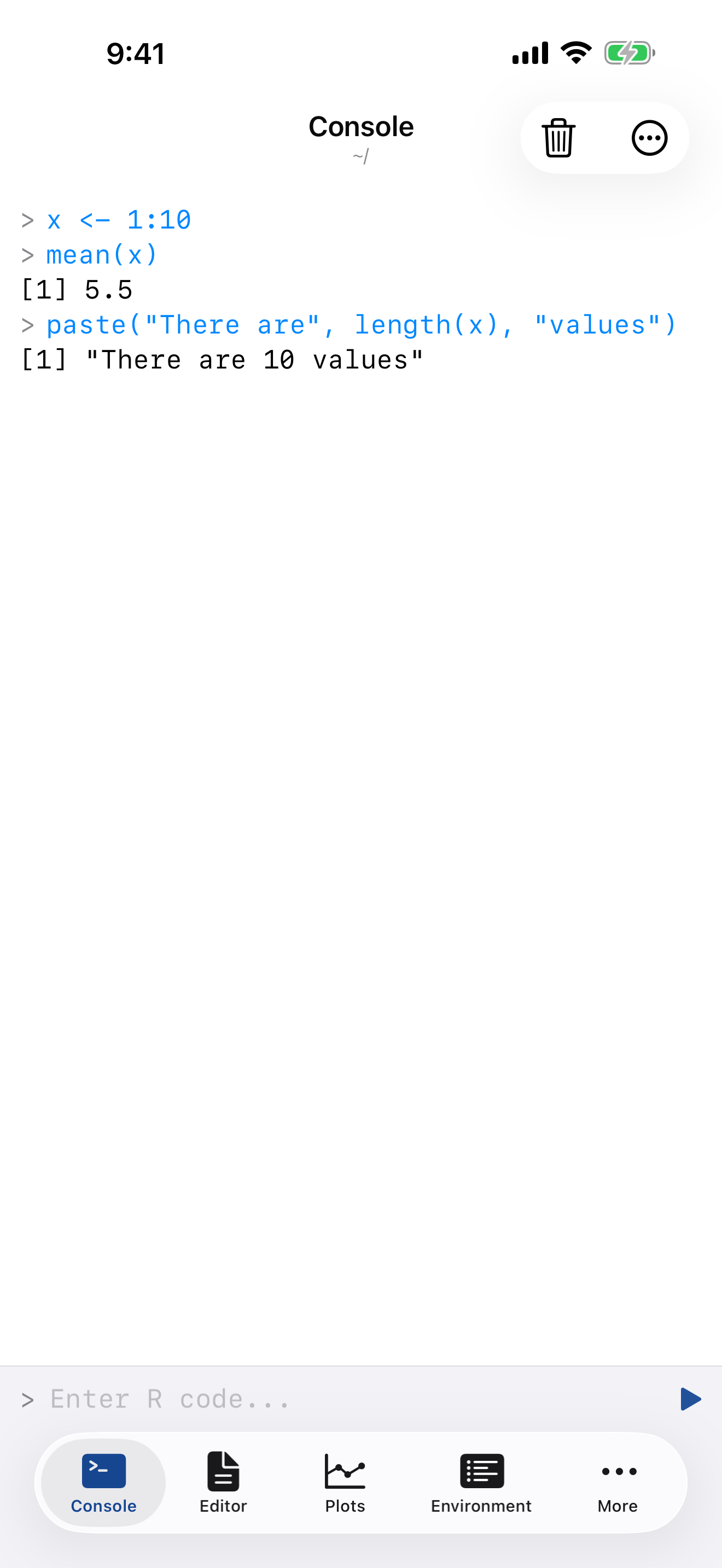 Console after running paste command on iPhone