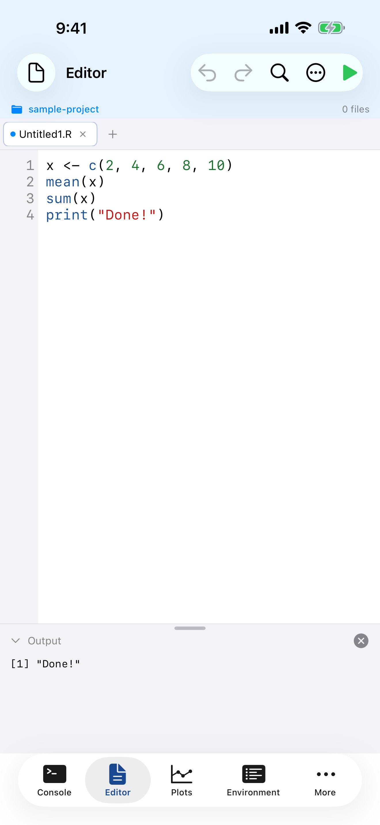Run all code with green play button on iPhone