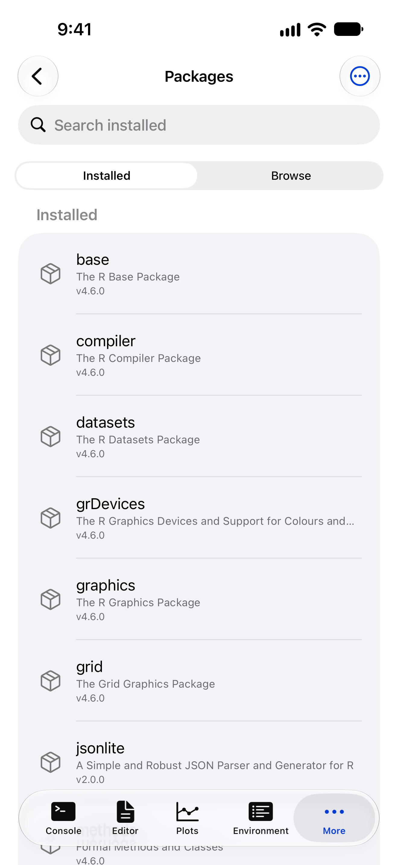 The Packages tab active on iPhone