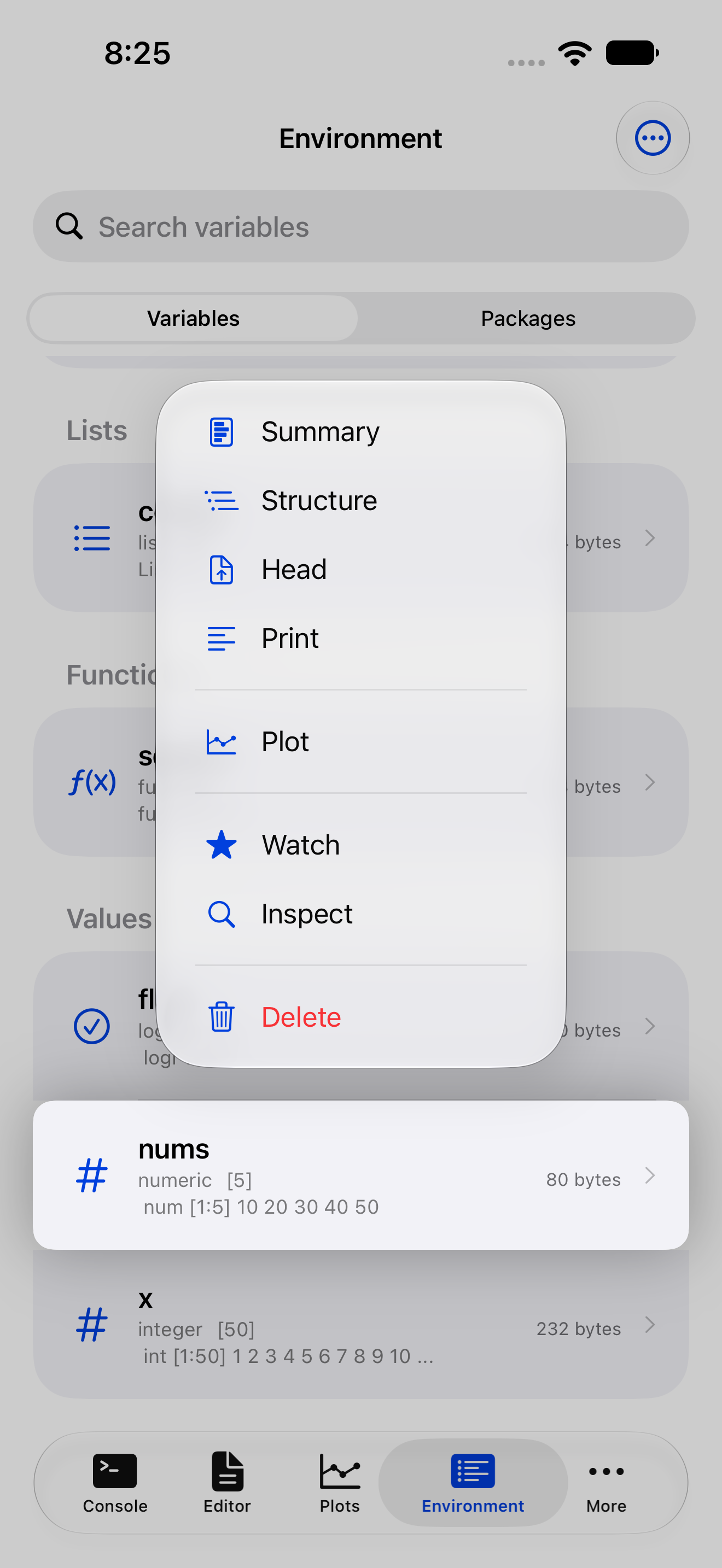 Long press context menu showing the Watch option on iPhone