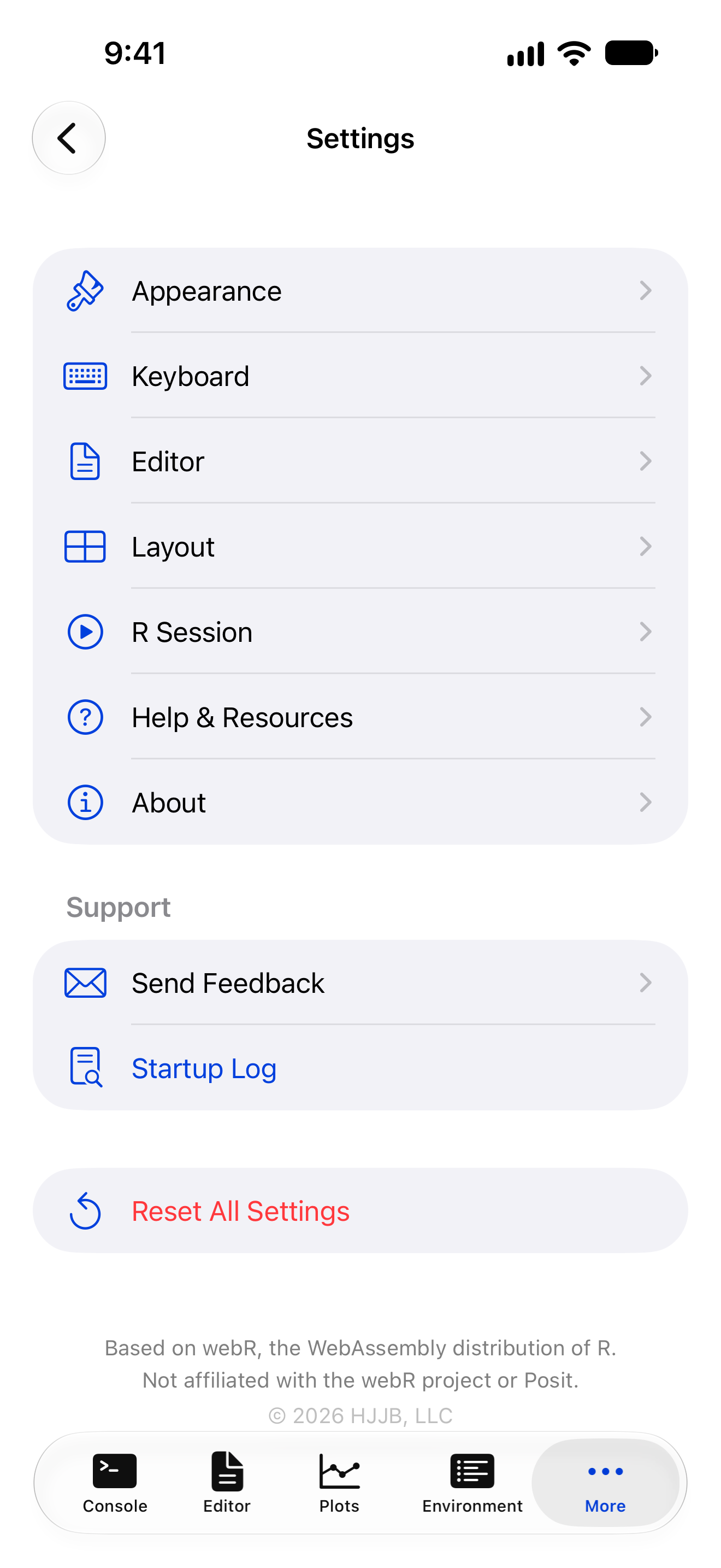 The Settings index on iPhone at the default text size