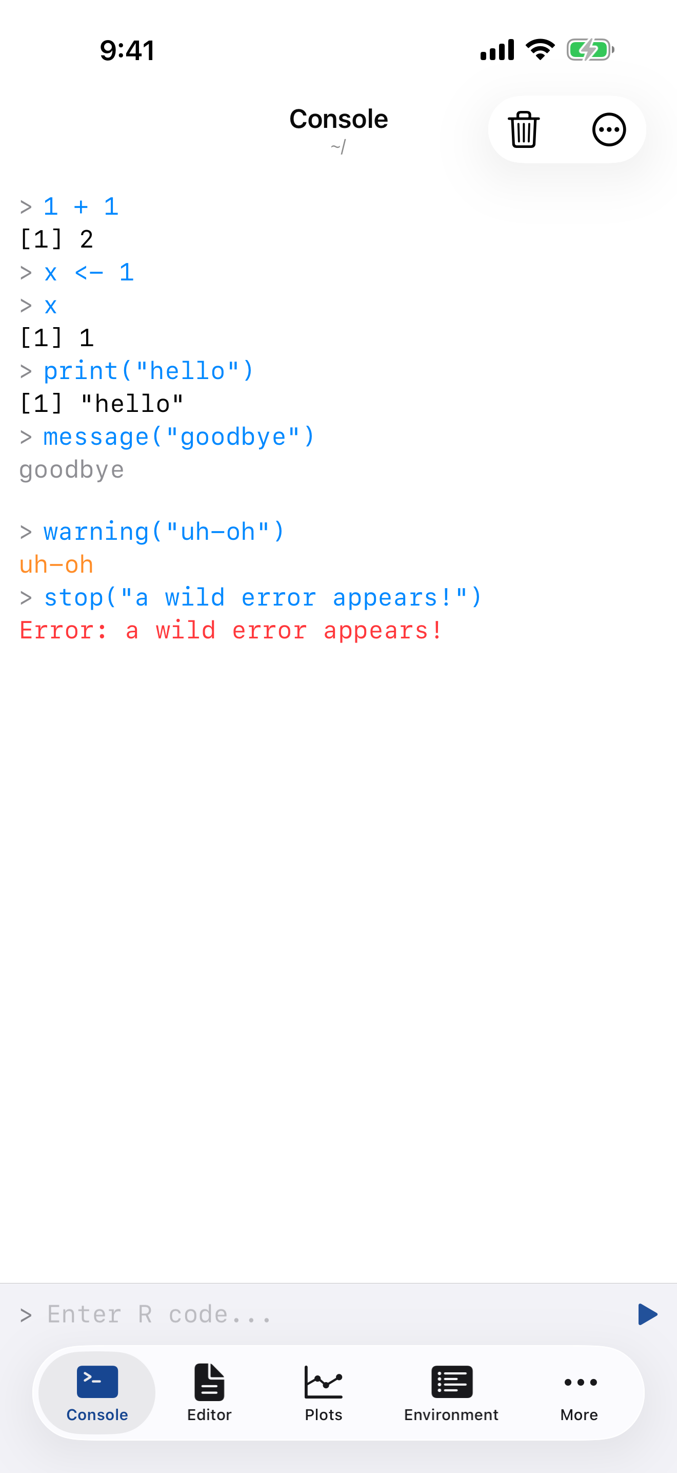 Color-coded R output on iPhone