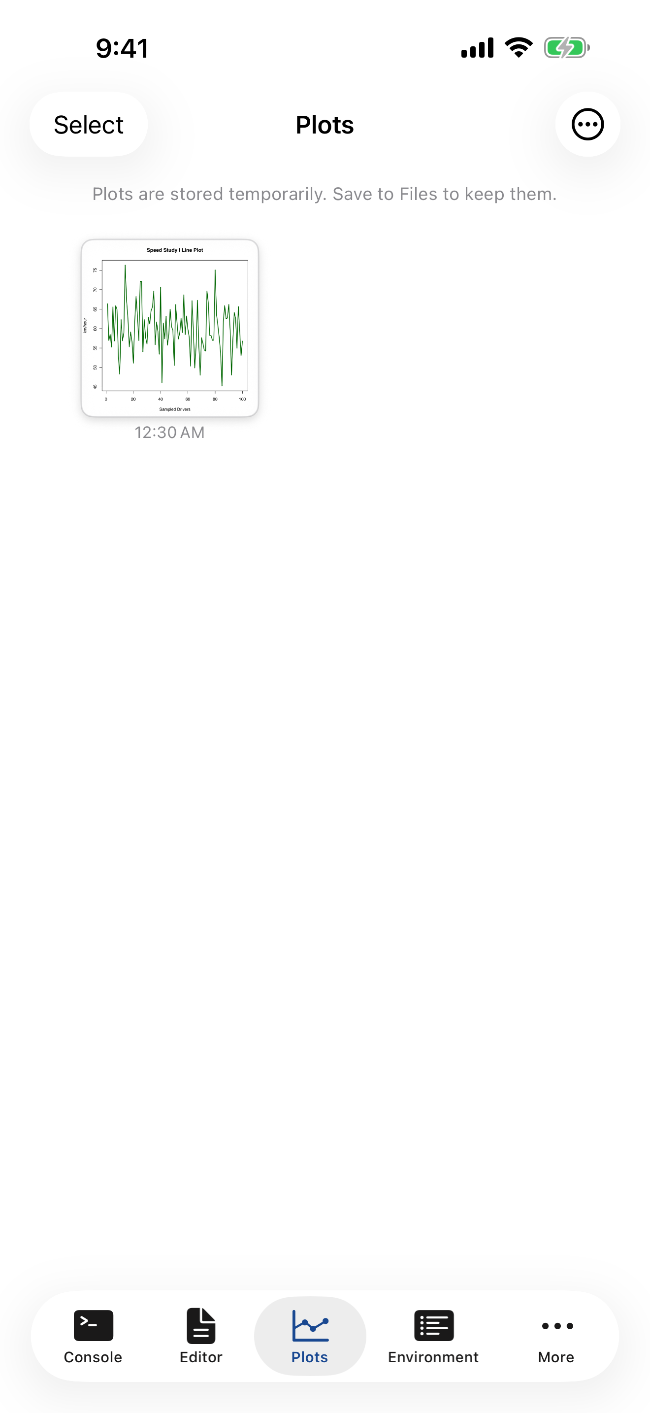 Speed line plot in Plots tab on iPhone