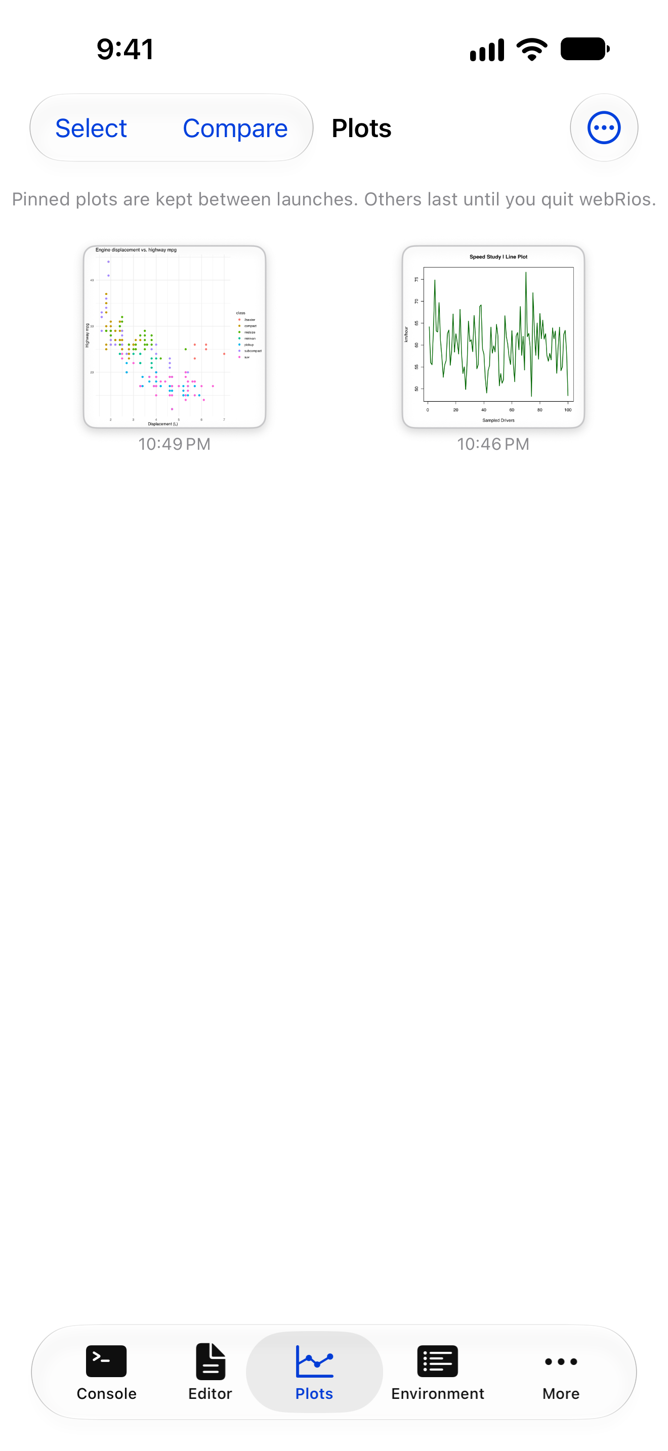 The ggplot2 chart in the Plots gallery on iPhone