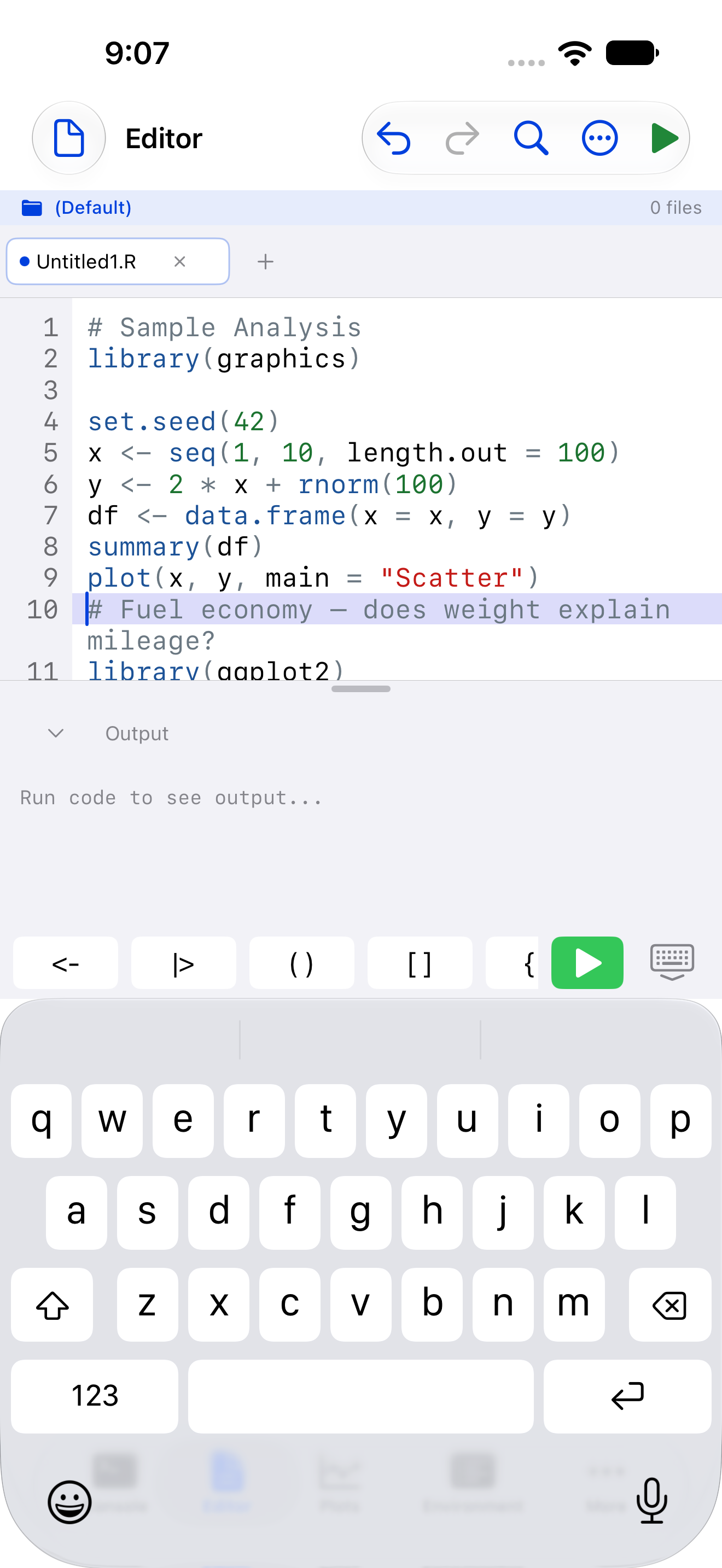R syntax highlighting in the editor on iPhone