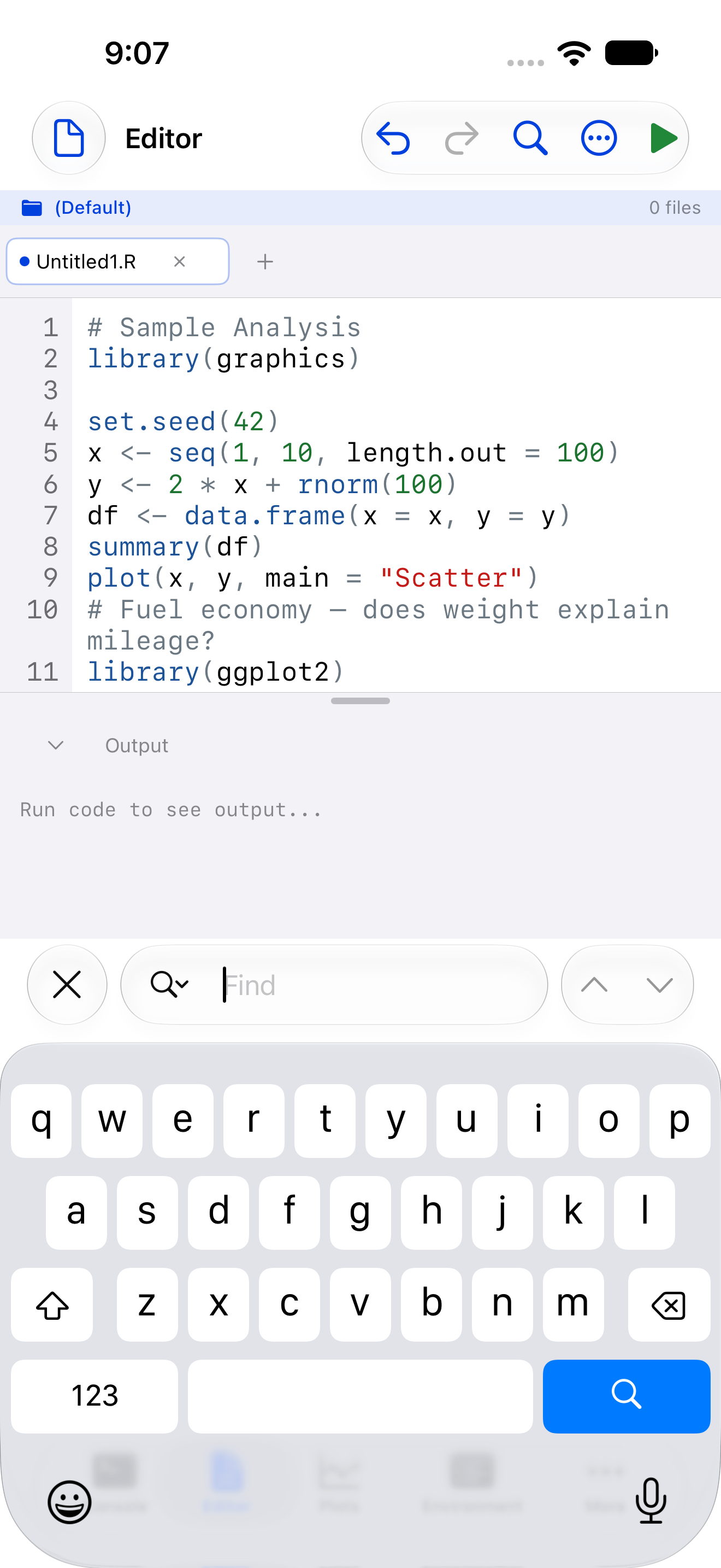 The snippets list in the editor on iPhone