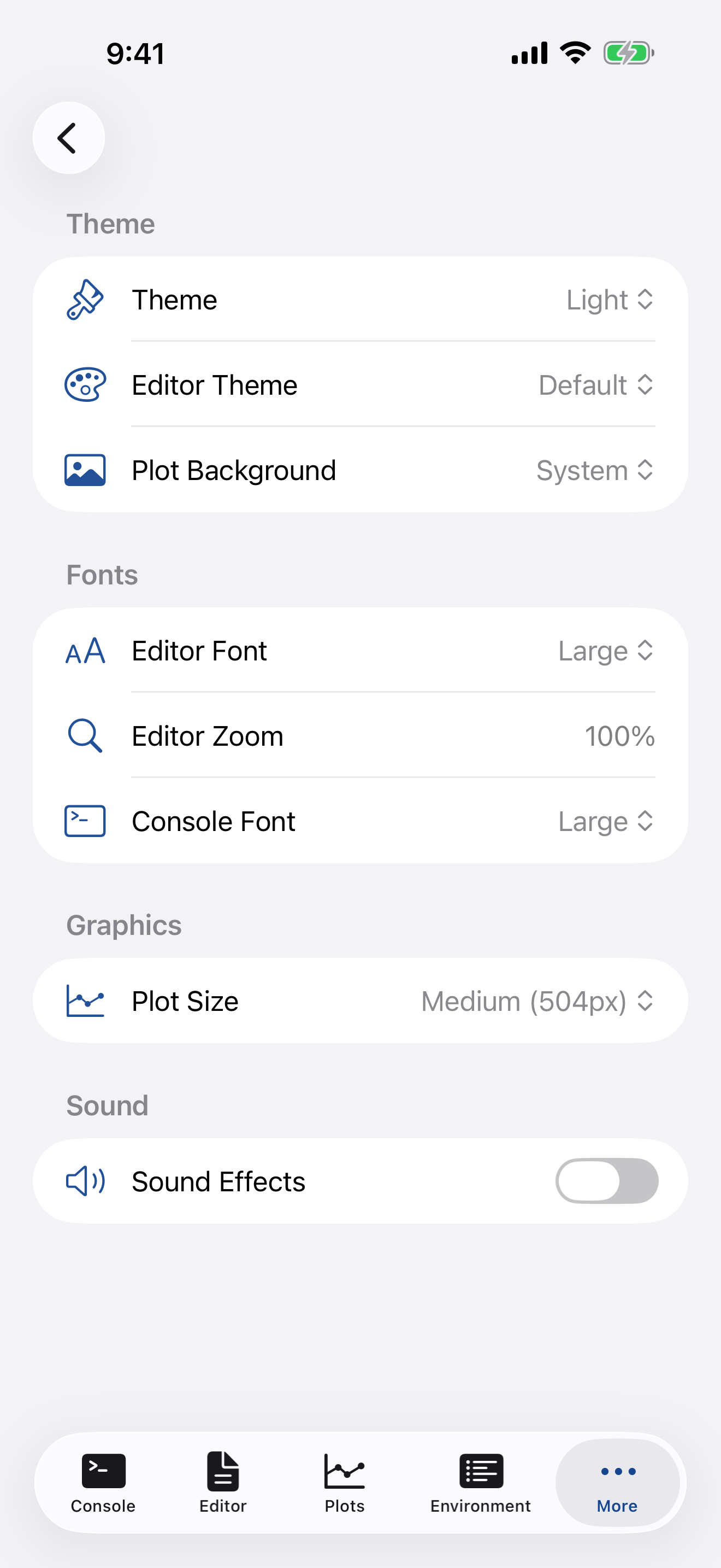 Appearance settings on iPhone